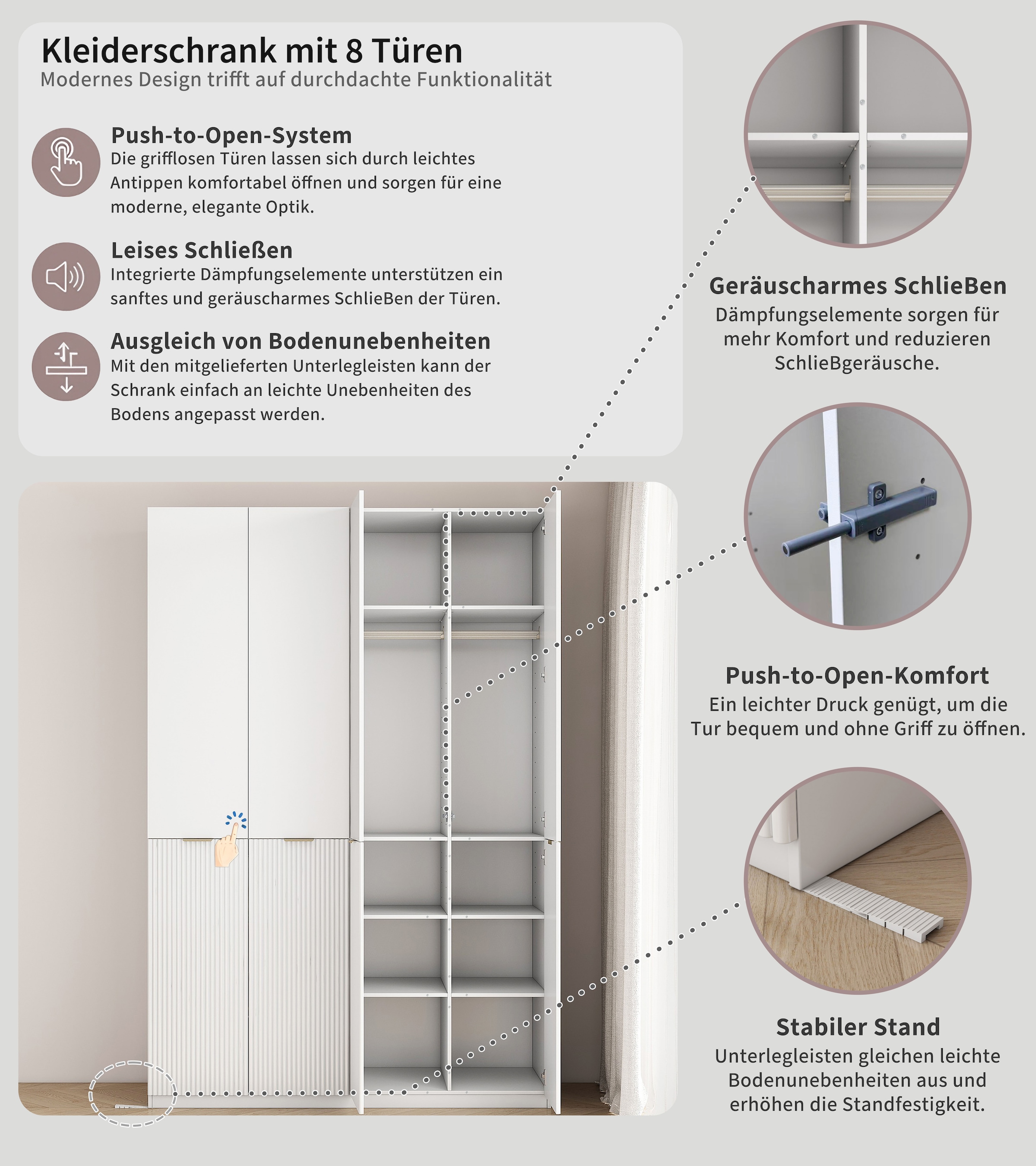 OTTO home Kleiderschrank »Jorella Schlafzimmerschrank Garderobe mit Softclose« eleganter Schlafzimmerschrank Rillendesign Trend Breite 161cm