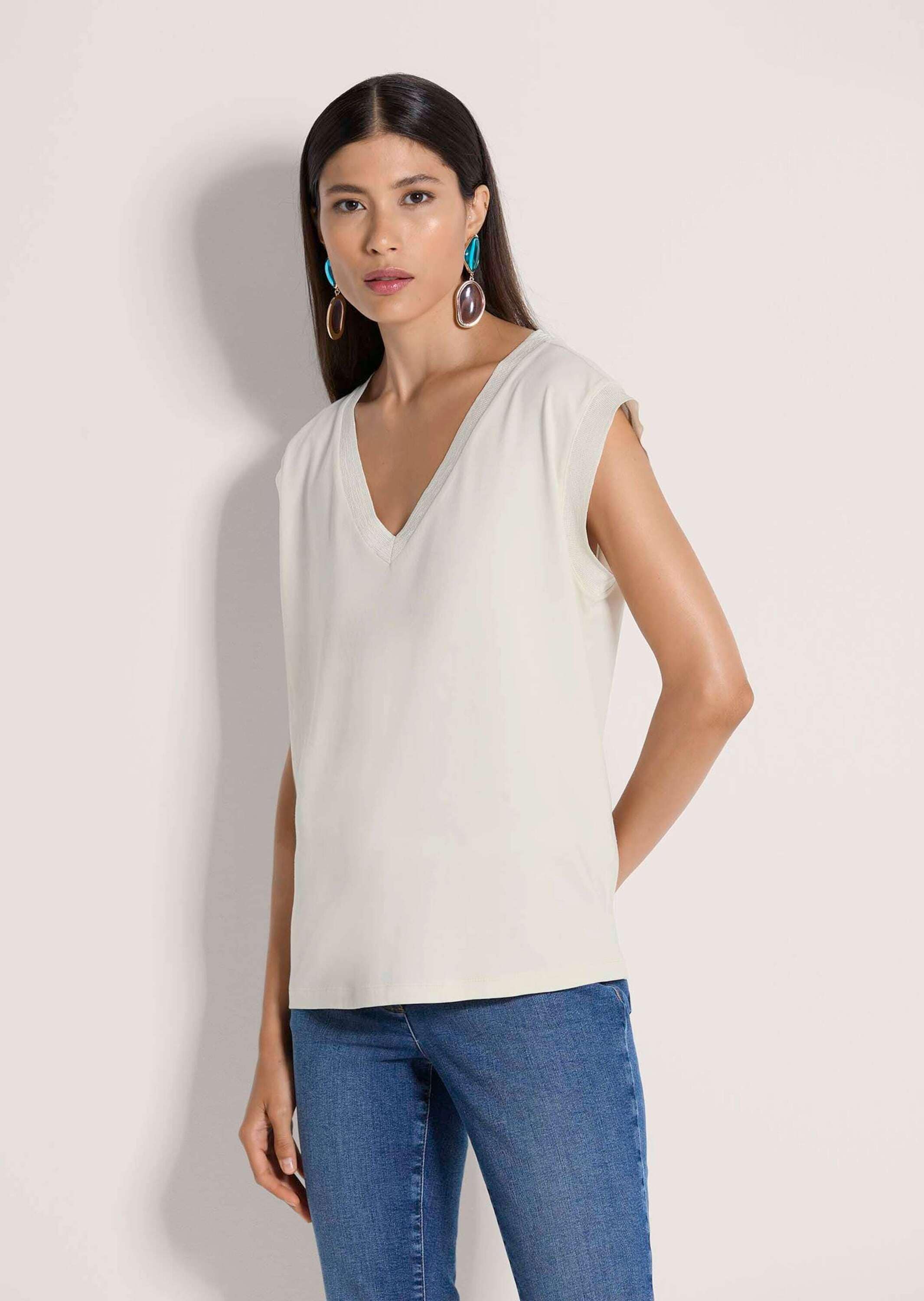 MADELEINE Kurzarmshirt »Jerseyshirt Sommershirt mit Rippenbändern« Breites Rippenband