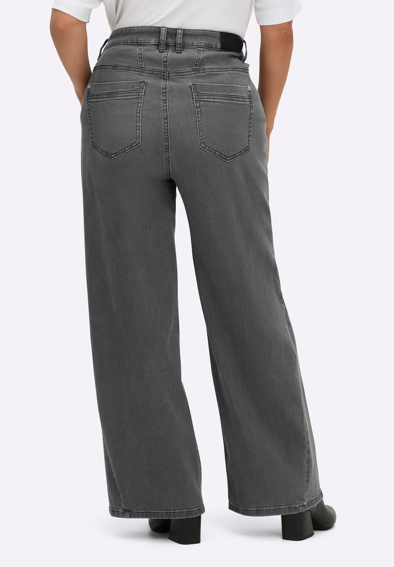 Sheego 5-Pocket-Jeans »Jeans Jeans mit weitem Bein und Knopflochgummi«