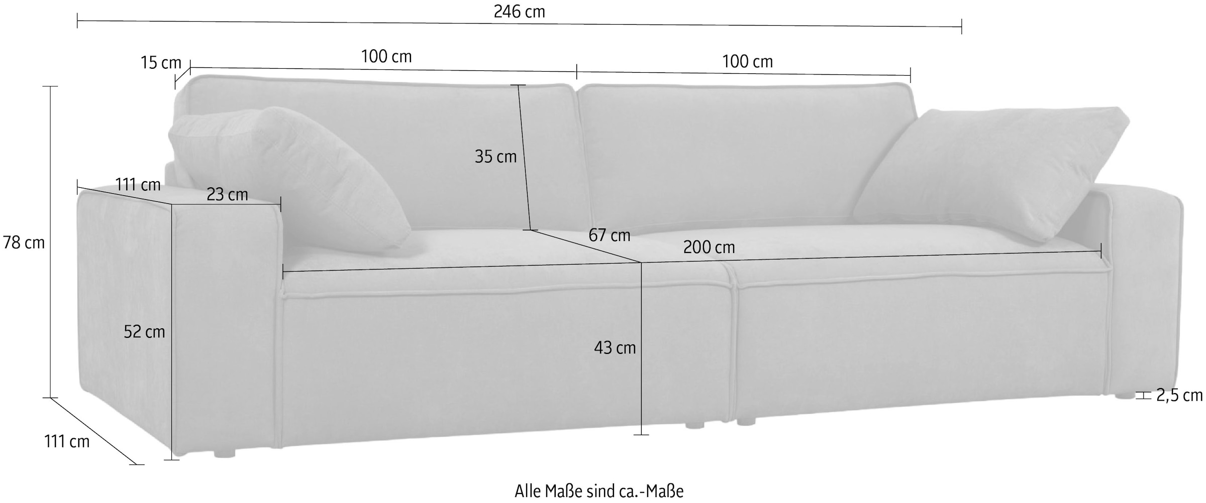 OTTO home 3-Sitzer »Mittell, Chenille« Breite 245 cm, bodentief, extra Kissen inkl., tiefe Sitzfläche