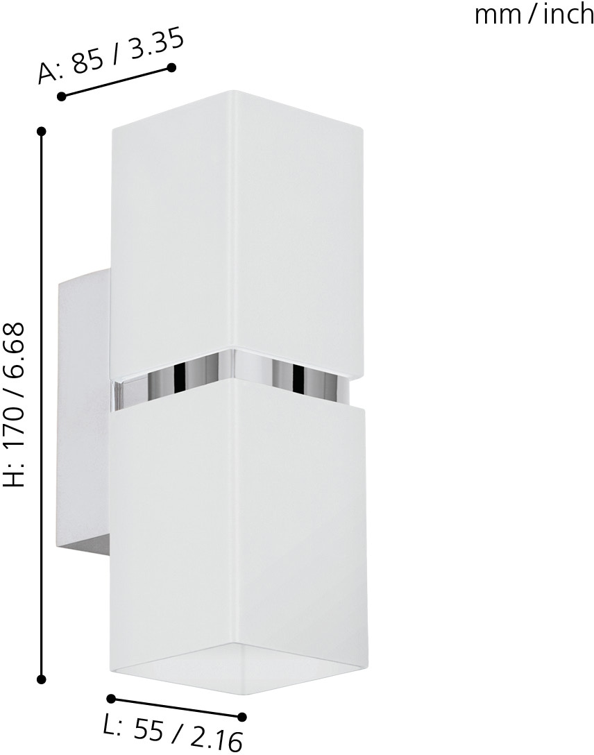 EGLO Wandleuchte »PASSA«, 2 flammig, Leuchtmittel GU10 | LED wechselbar, Wand-/Deckenleuchte, L5,5 x H17 x AL8,5 cm, chrom, weiß