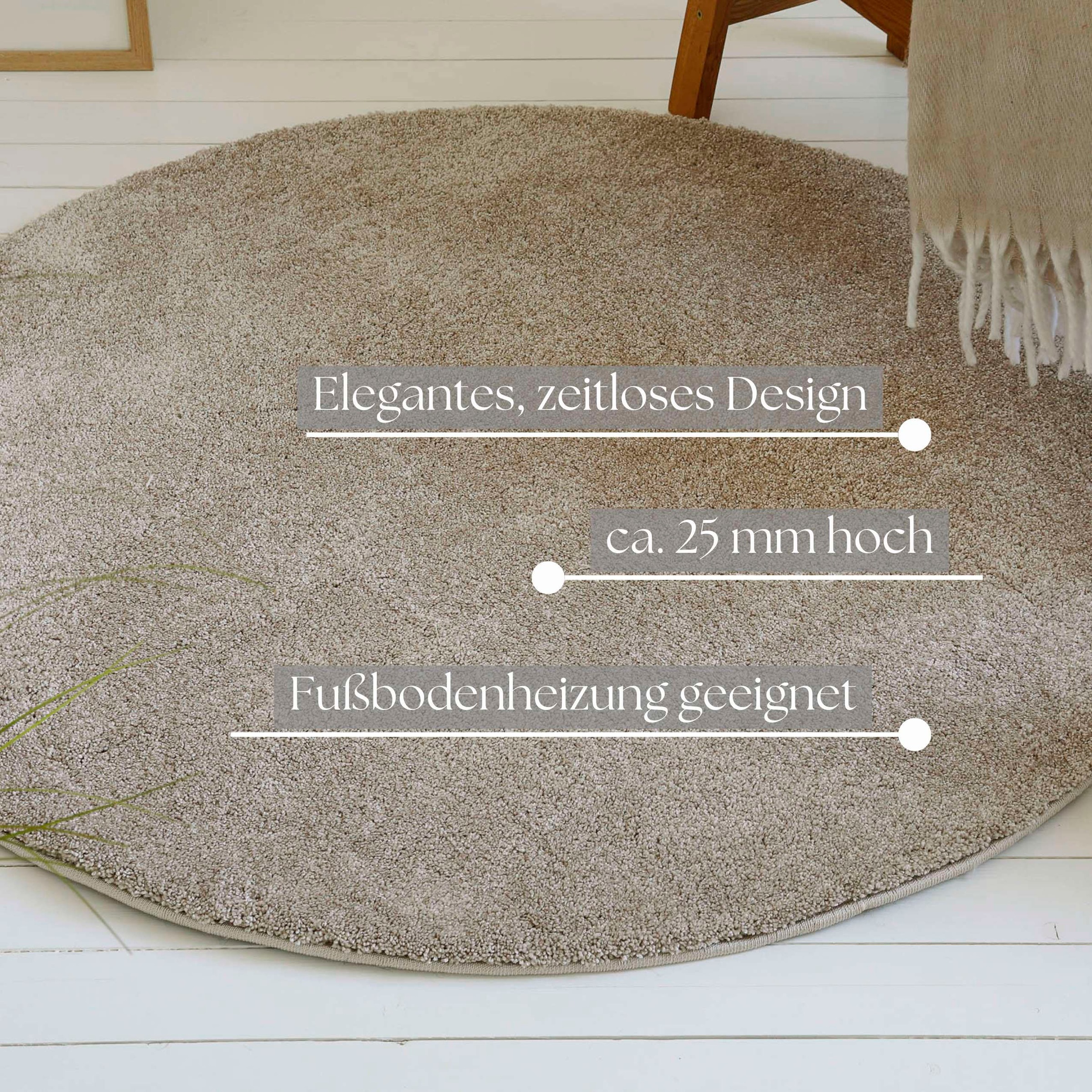 my home Hochflor-Teppich »Yvaine«, rund, 25 mm Höhe, Langflor, Shaggy, dichter weicher Hochflor, meliert, Wohnzimmer