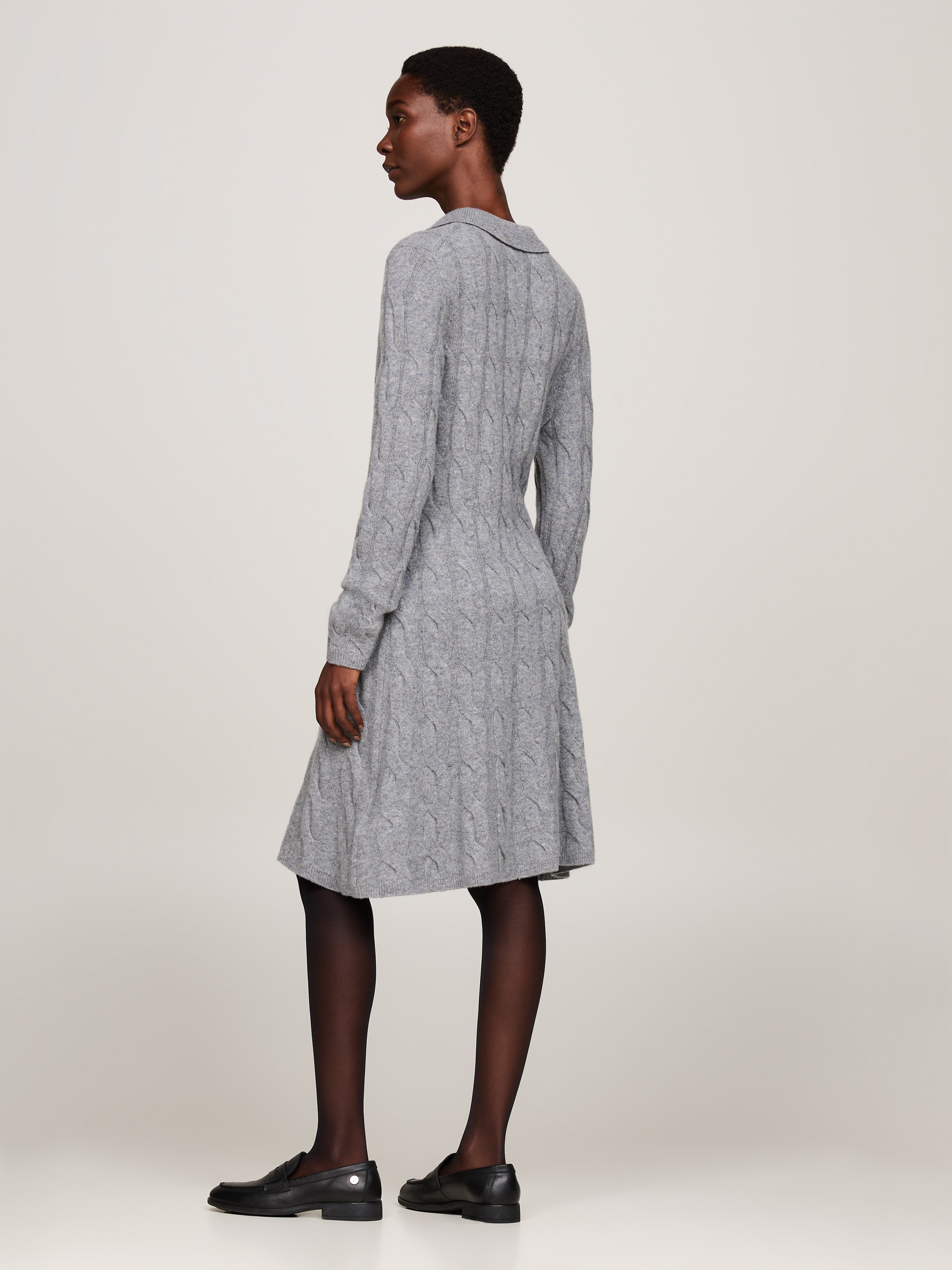 Tommy Hilfiger Strickkleid »SOFT WOOL CABLE POLO SWT DRESS«, mit Zopfmuster, Polokragen