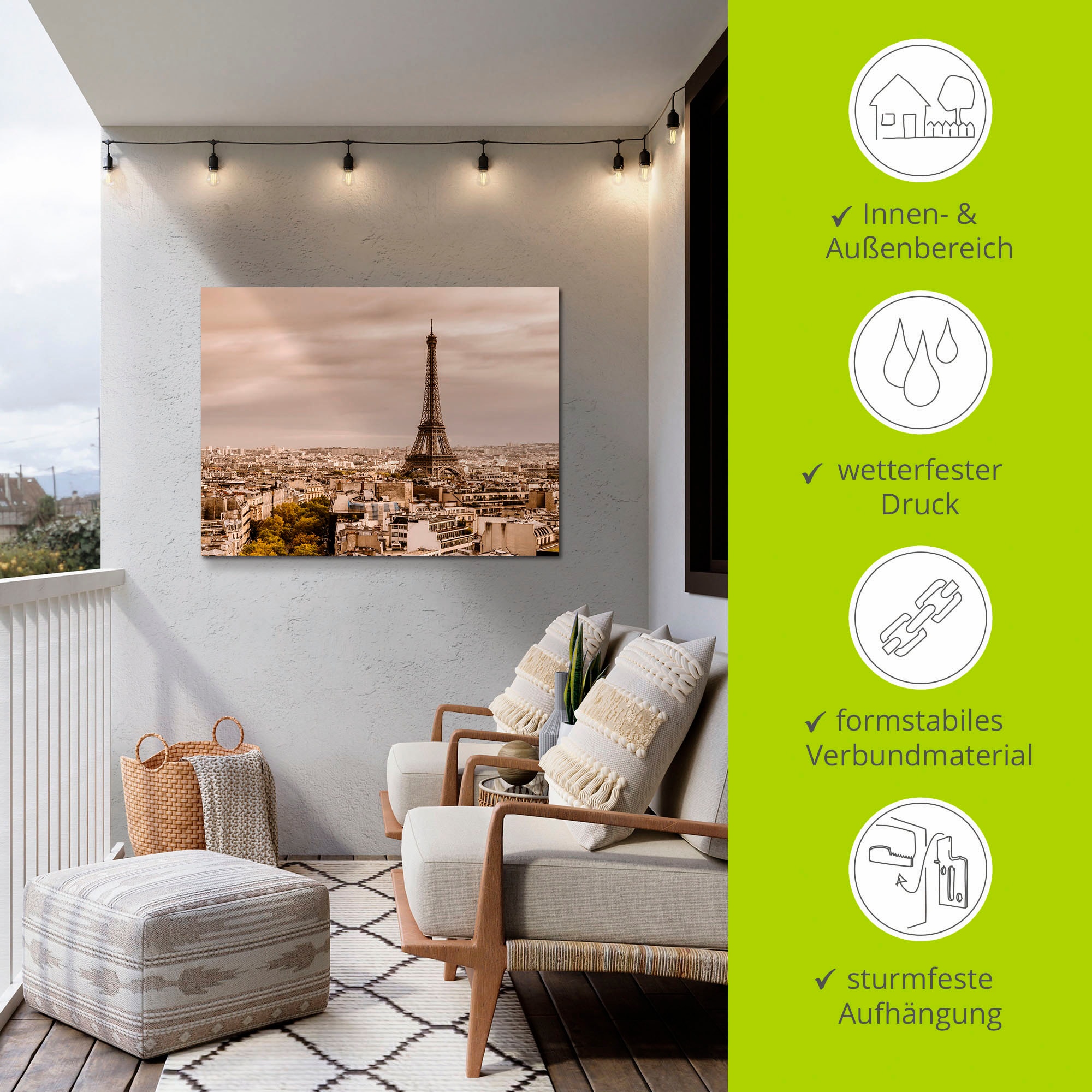 Artland Alu-Dibond-Druck »Paris Eiffelturm I« Frankreich 1 Stk. tlg. für Innen- und Außenbereich geeignet, Outdoorbild