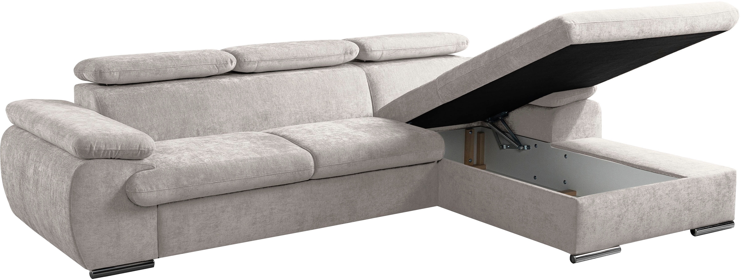 WERK2 Ecksofa »Cosmo 282 cm breit, Multifunktionen, Bettfunktion« Chenille, L-Form, XXL, Schlaffunktion, Bettkasten
