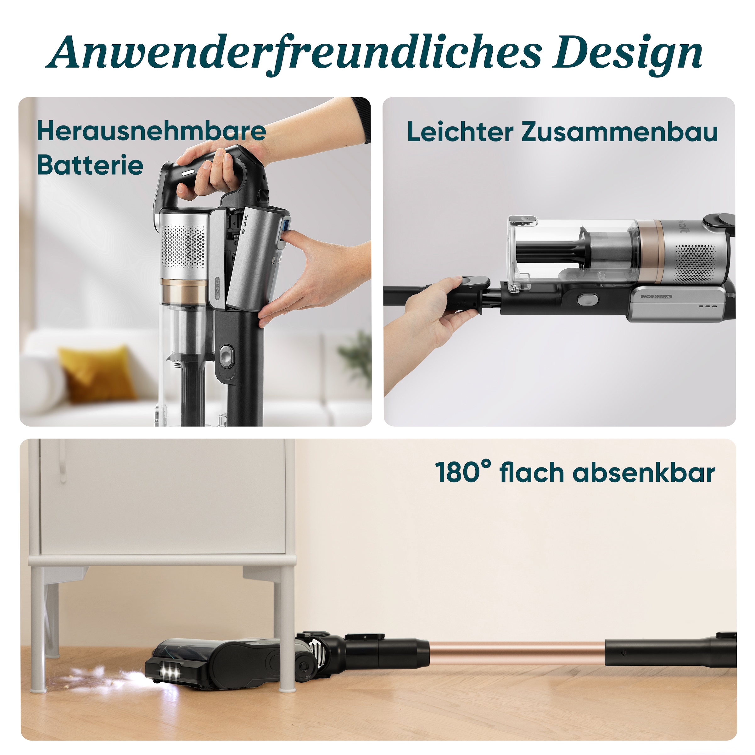 Levoit Akku-Bodenstaubsauger »LVAC-300 Plus« 99,99% HEPA-Filtration, Anti-Tangle, LED-Display, bis zu 60 Minuten