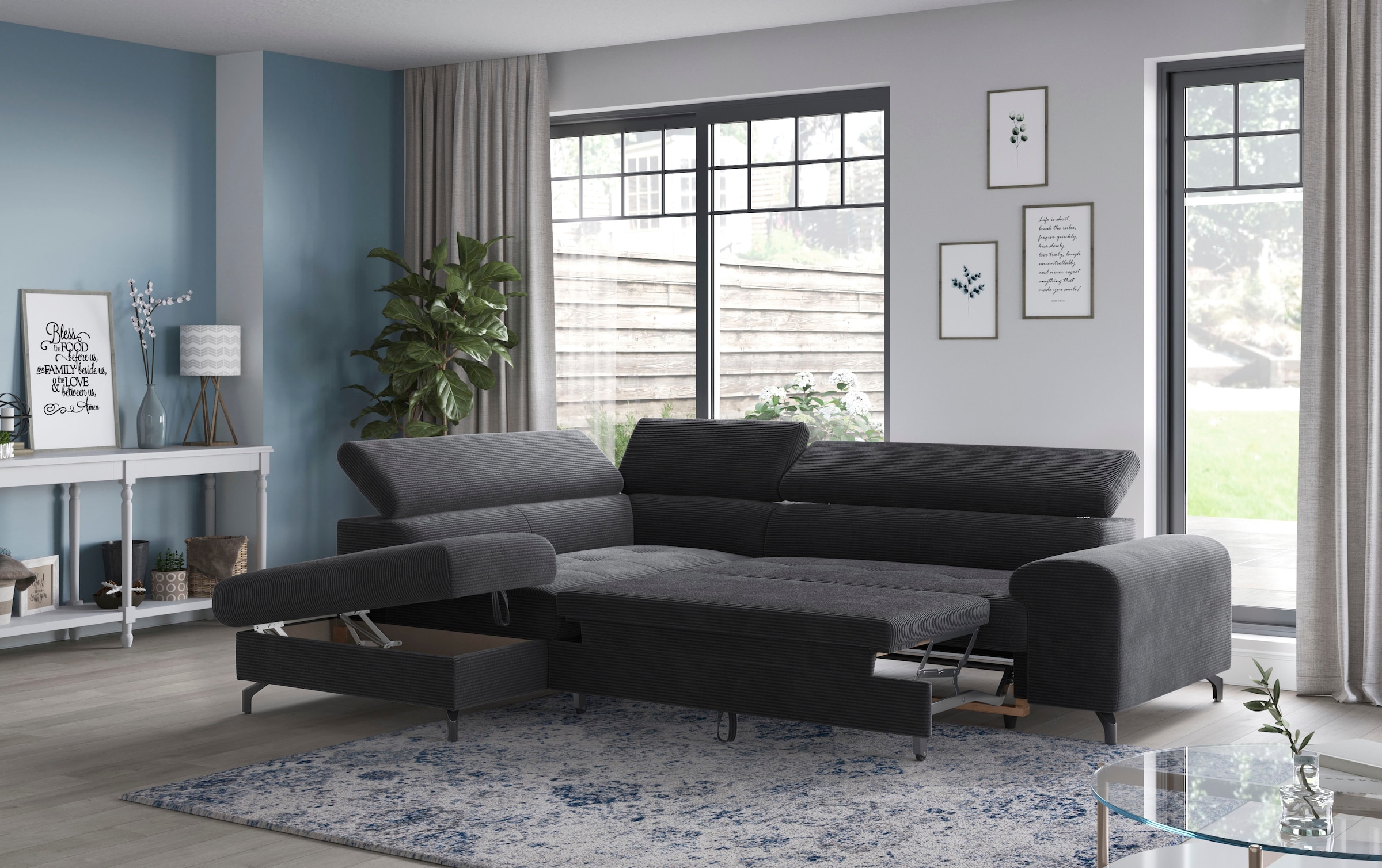 COTTA Ecksofa »Aura L-Form«, mit Schlaffunktion, Bettkasten und Kopfteilverstellung