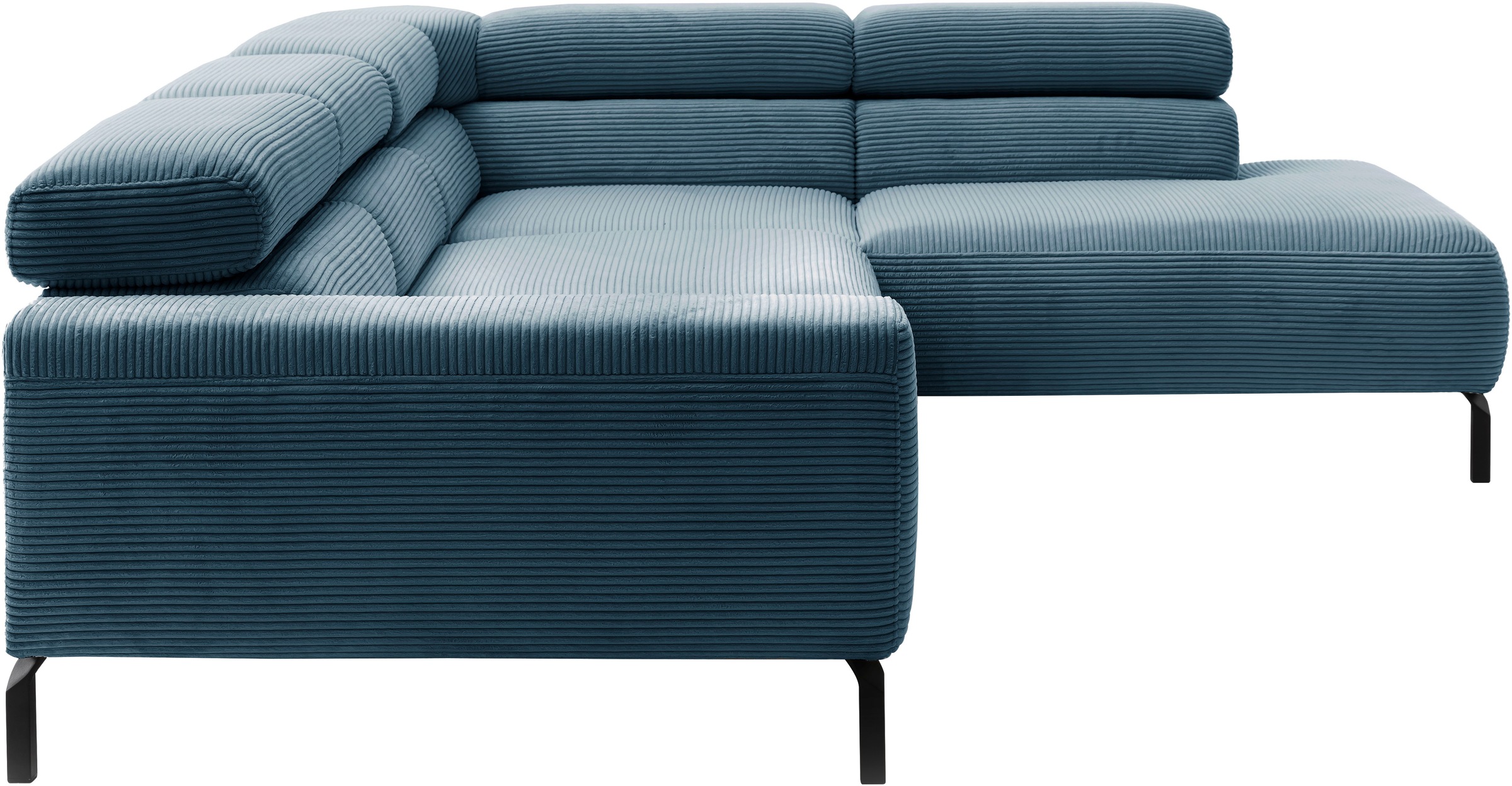 Places of Style Ecksofa »Antonelli, L-Form, inkl. Kopfteilverstellung, Breite 276 cm«, mit elektrischer Sitztiefenverstellung, in Cord, petrol