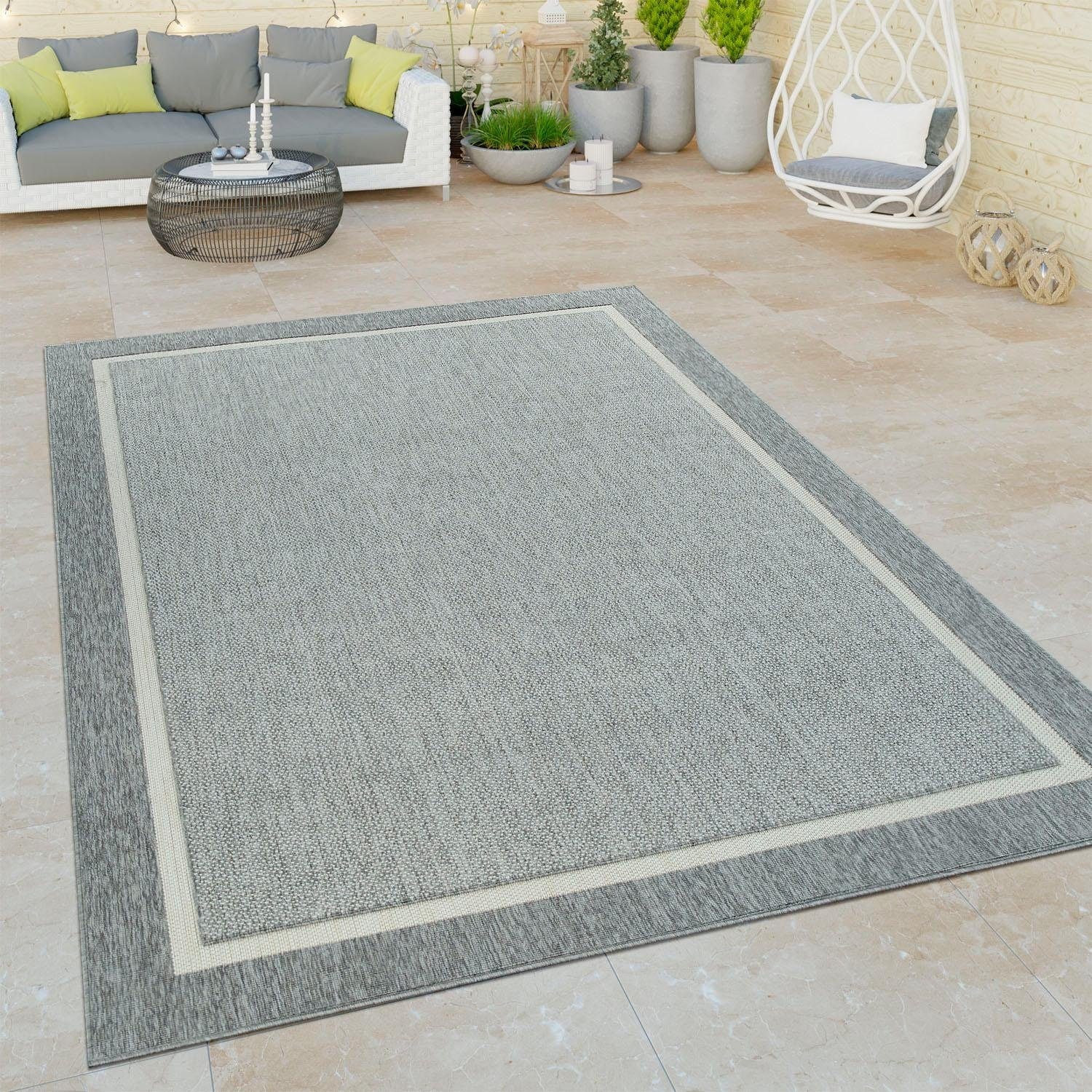 Paco Home Teppich »Brugge 225«, rechteckig, 4 mm Höhe, Flachgewebe, mit Bordüre, In- und Outdoor geeignet, Wohnzimmer