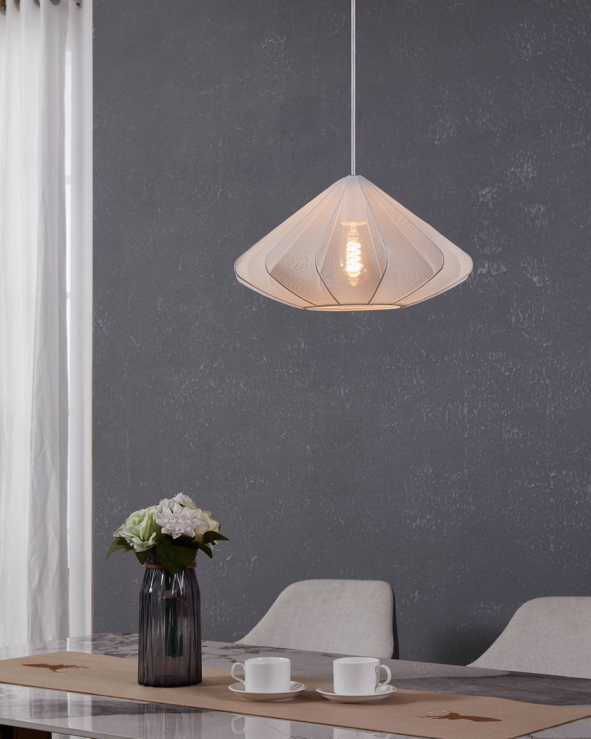 EGLO Hängeleuchte »Dolwen Hängelampe, Pendelleuchte, Esszimmerlampe Japanisch, E27, Lampe« E27 1 Stk. Hängeleuchte - H110 x Ø42,5 cm - weiß - 1X40W exkl.