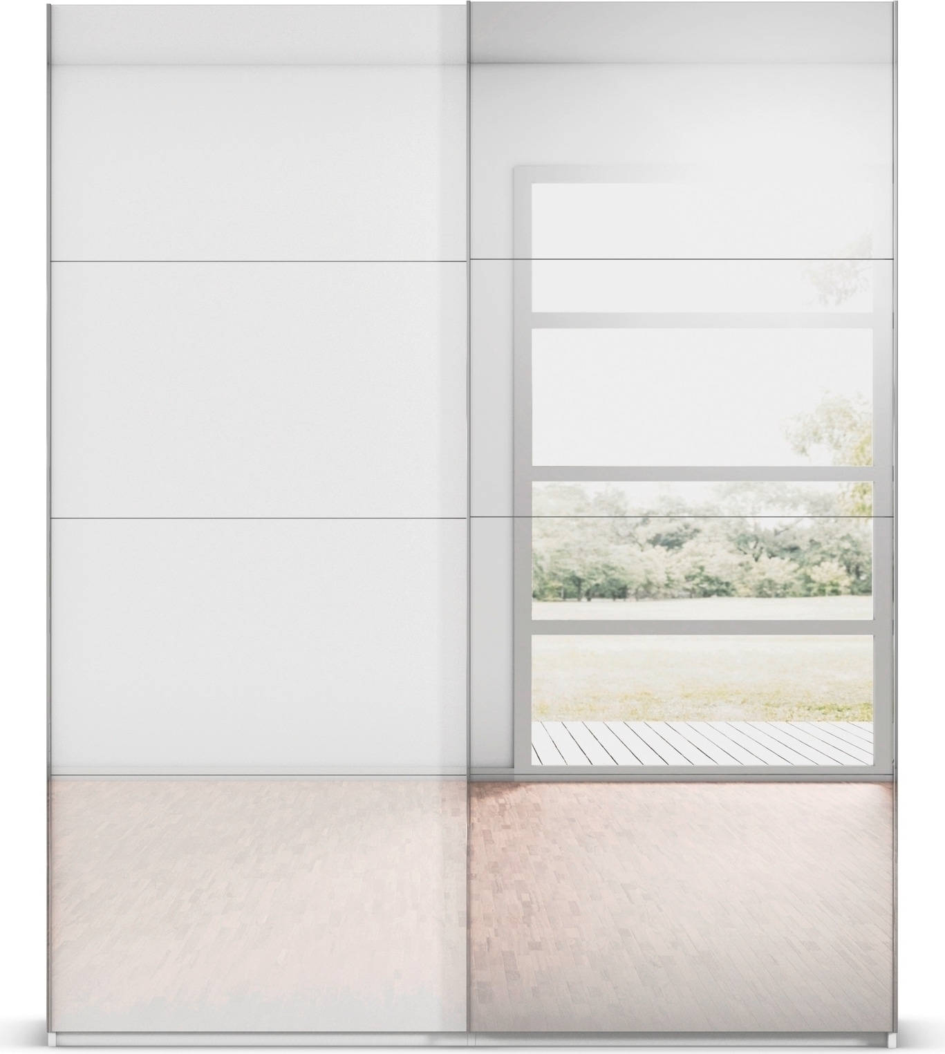 rauch Schwebetürenschrank »Kleiderschrank Schrank Garderobe Schlafzimmerschrank SCALE-FYRA« edle viergeteilte Türen Spiegel/Glas-Mix viele Farben MADE IN GERMANY