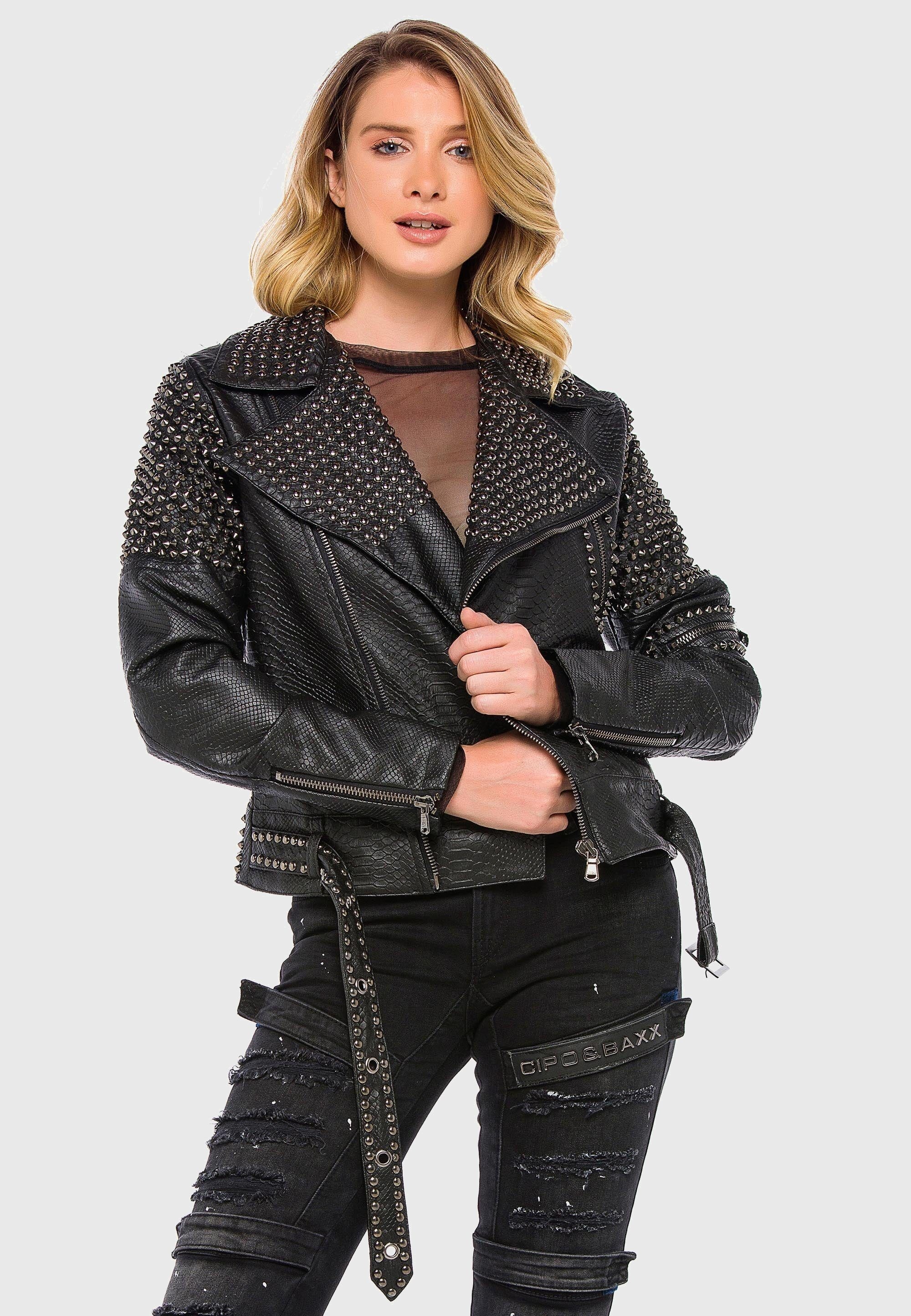 Cipo & Baxx Lederimitatjacke »Cipo & Baxx Jacke WJ167« ohne Kapuze aus Kunstleder