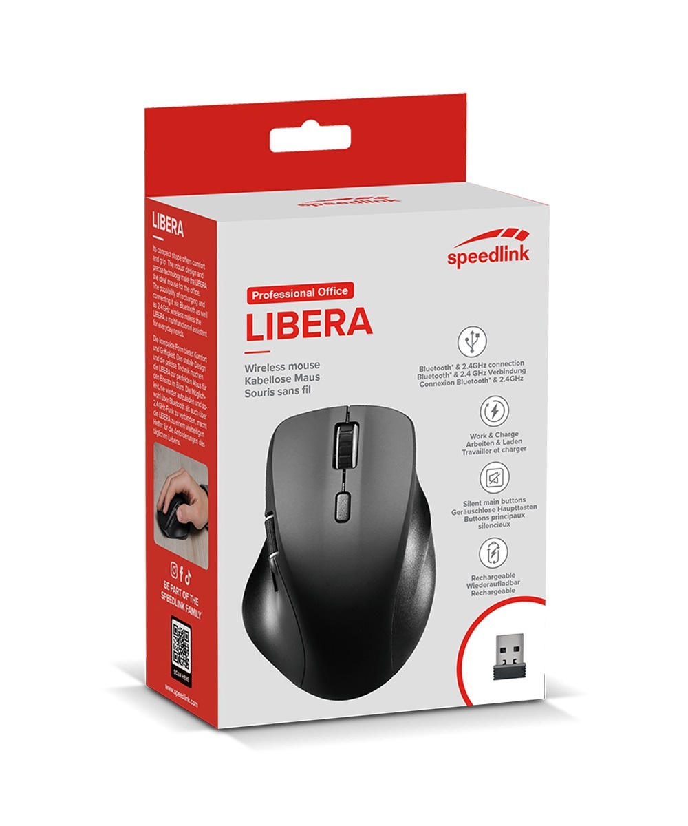 Speedlink Maus »LIBERA Rechargeable, Wireless, Bluetooth, Silent«, Bluetooth, wiederaufladbar, 2 Bluetooth Profile, Daumen Scrollrad