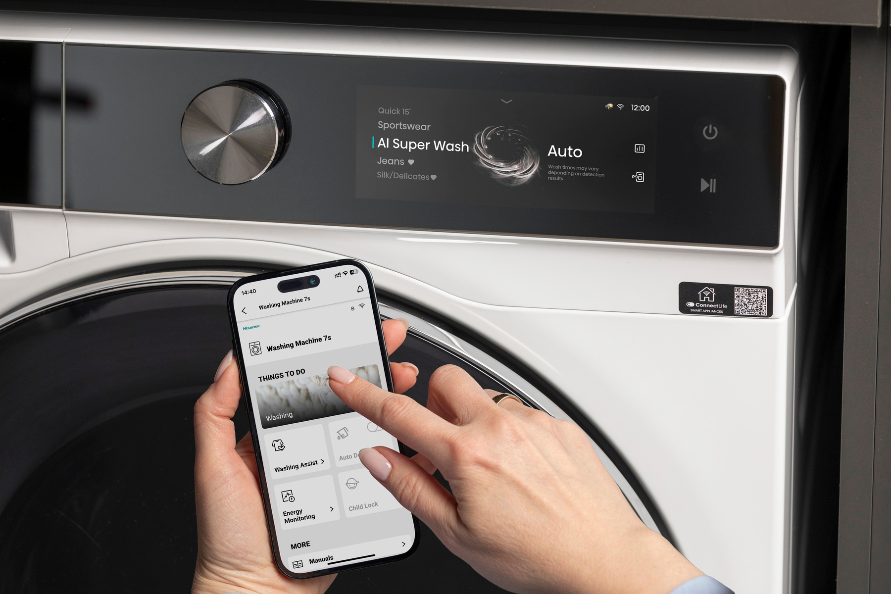 Hisense Waschmaschine »WF7S1247BW«, 12 kg, 1400 U/min, Dynamisches TFT-Touch-Display