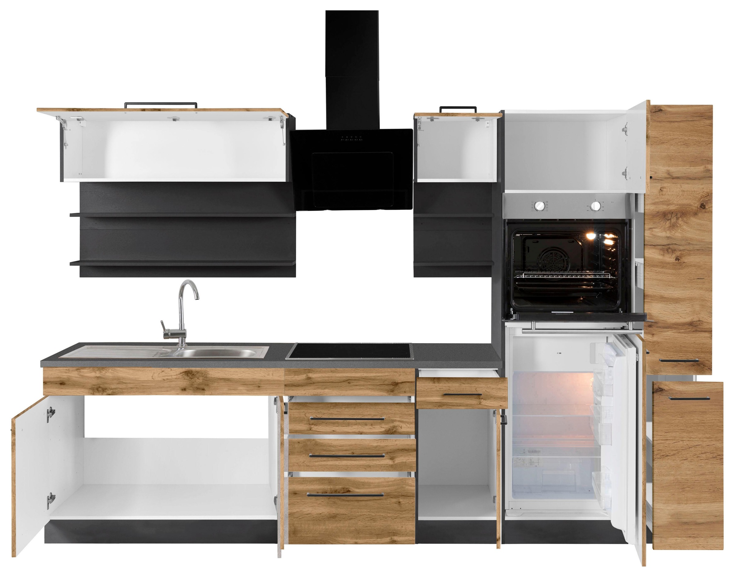 KOCHSTATION Küchenzeile »KS-Tulsa«, mit E-Geräten, Breite 300 cm, schwarze Metallgriffe, MDF Fronten