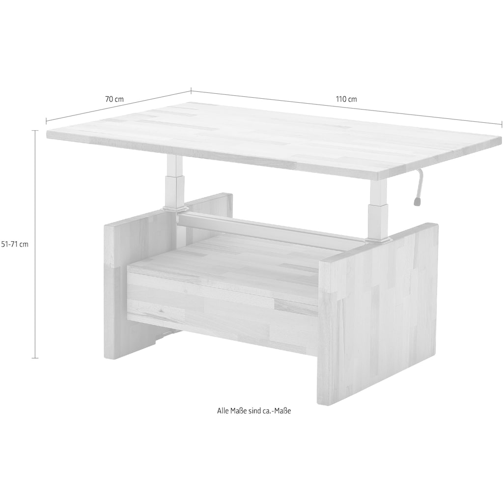 MCA furniture Couchtisch »Titus«, Wohnzimmertisch mit Liftfunktion, keilverzinkt geölt und gewachst