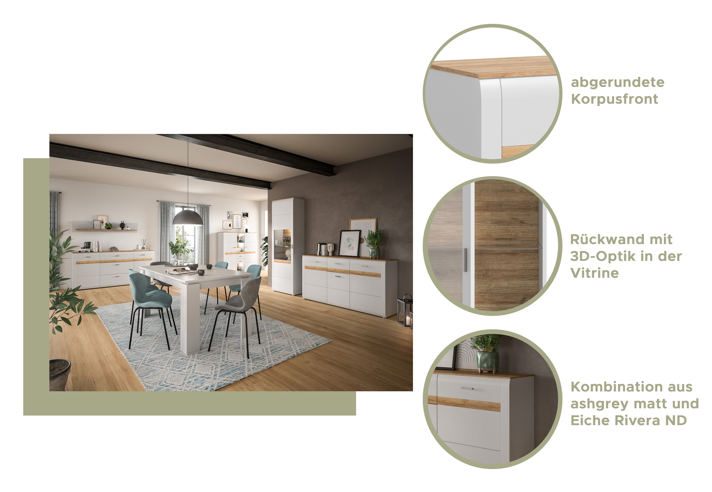 INOSIGN Standvitrine »Aska, Höhe 202cm, Metallgriff, 1 Glastür, 1 Glaseinlegeboden, 6 Fächer«, (1 St.), Matte Optik, 2-farbig, Vitrine, Vitrinenschrank, Hochschrank, Schrank
