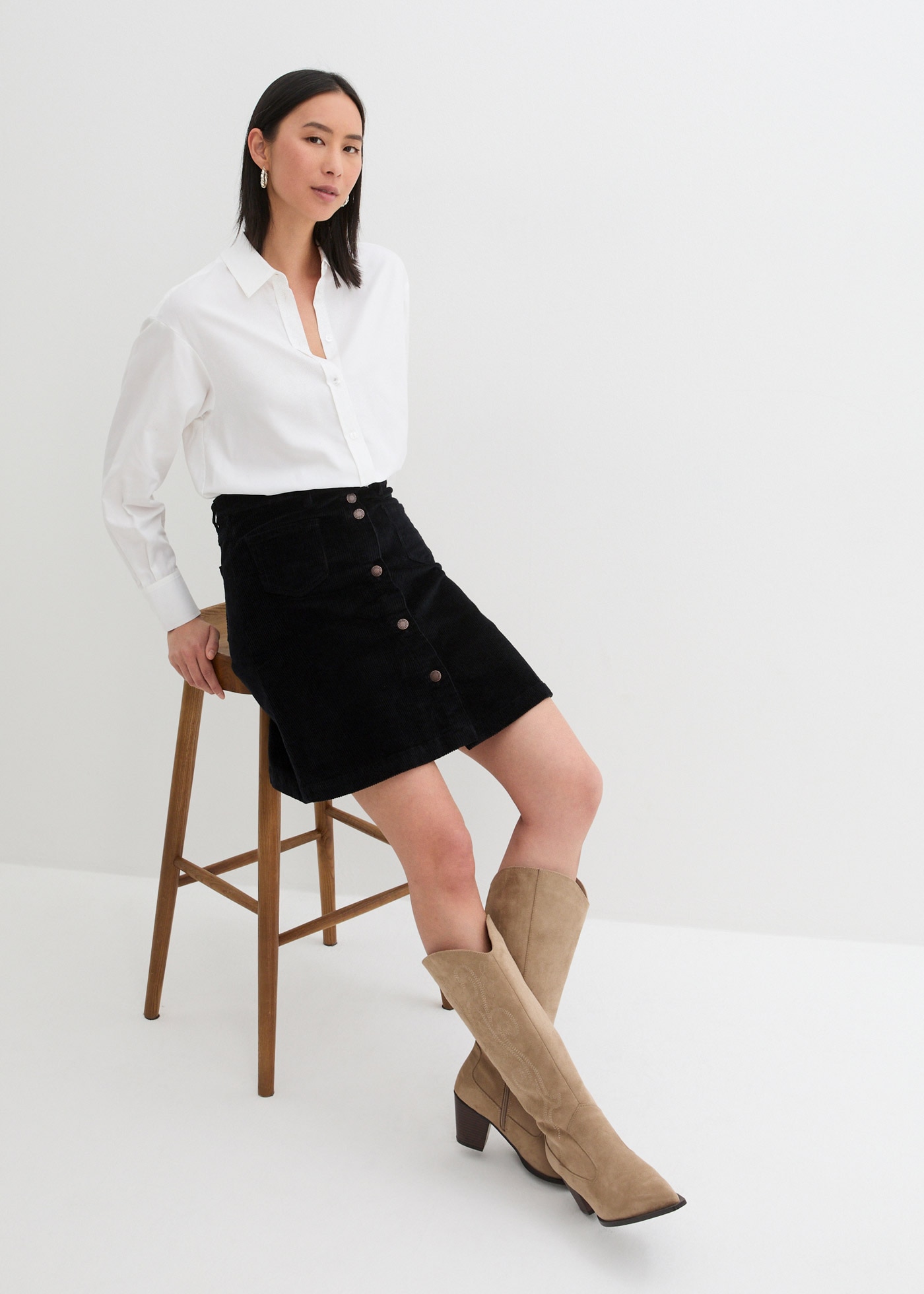 bonprix Cordrock »Stretch-Cordrock mit Knopfleiste« aus Baumwolle und Elasthan, A-Linie, mit Knopfleiste