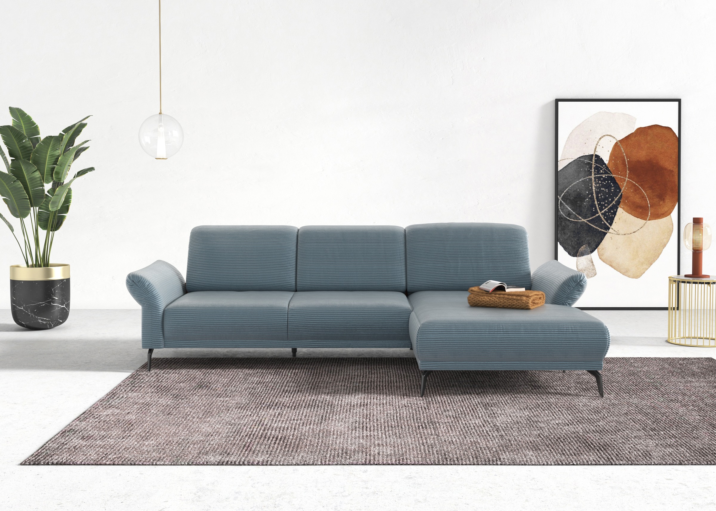 INOSIGN Ecksofa »Coco L-Form«, Sitztiefen-, Arm- und Kopfteilverstellung, Cord-Bezug, Fußhöhe 15 cm