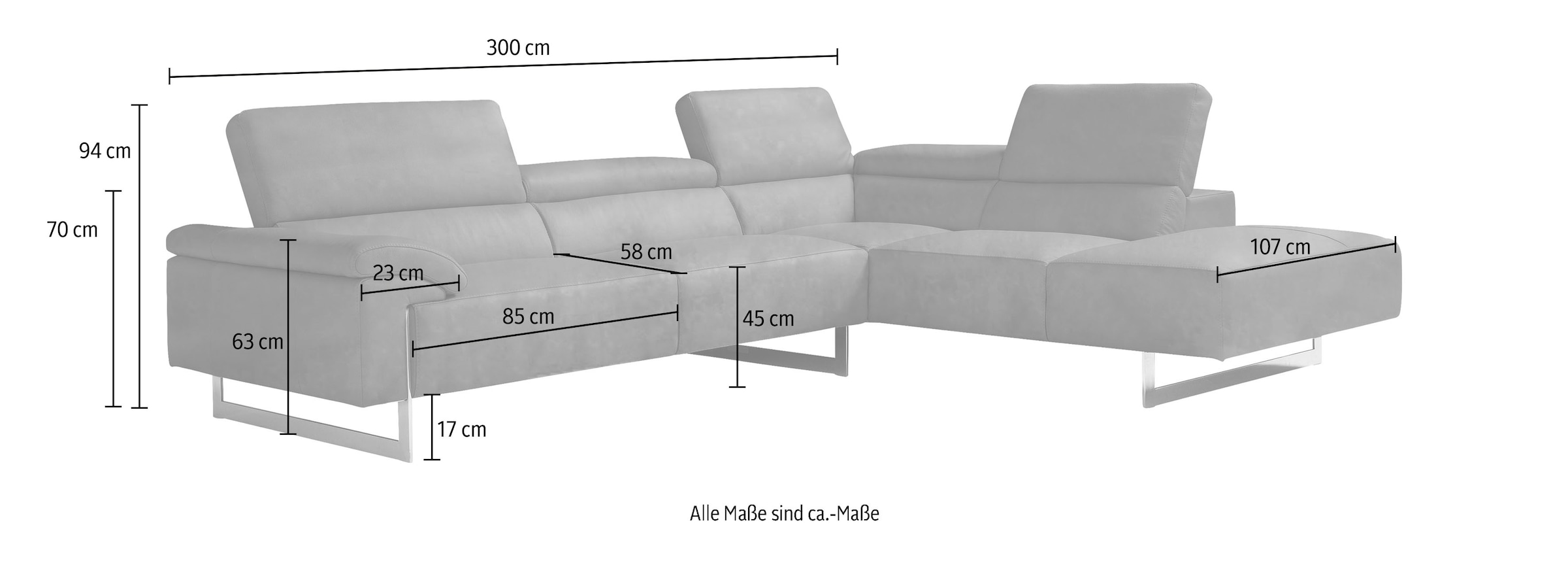 Egoitaliano Ecksofa »Malika, elegant und bequem, Designsofa, L-Form«, mit Ottomane, inkl. Kopfteilverstellung und chromfarbenen Metallfüßen