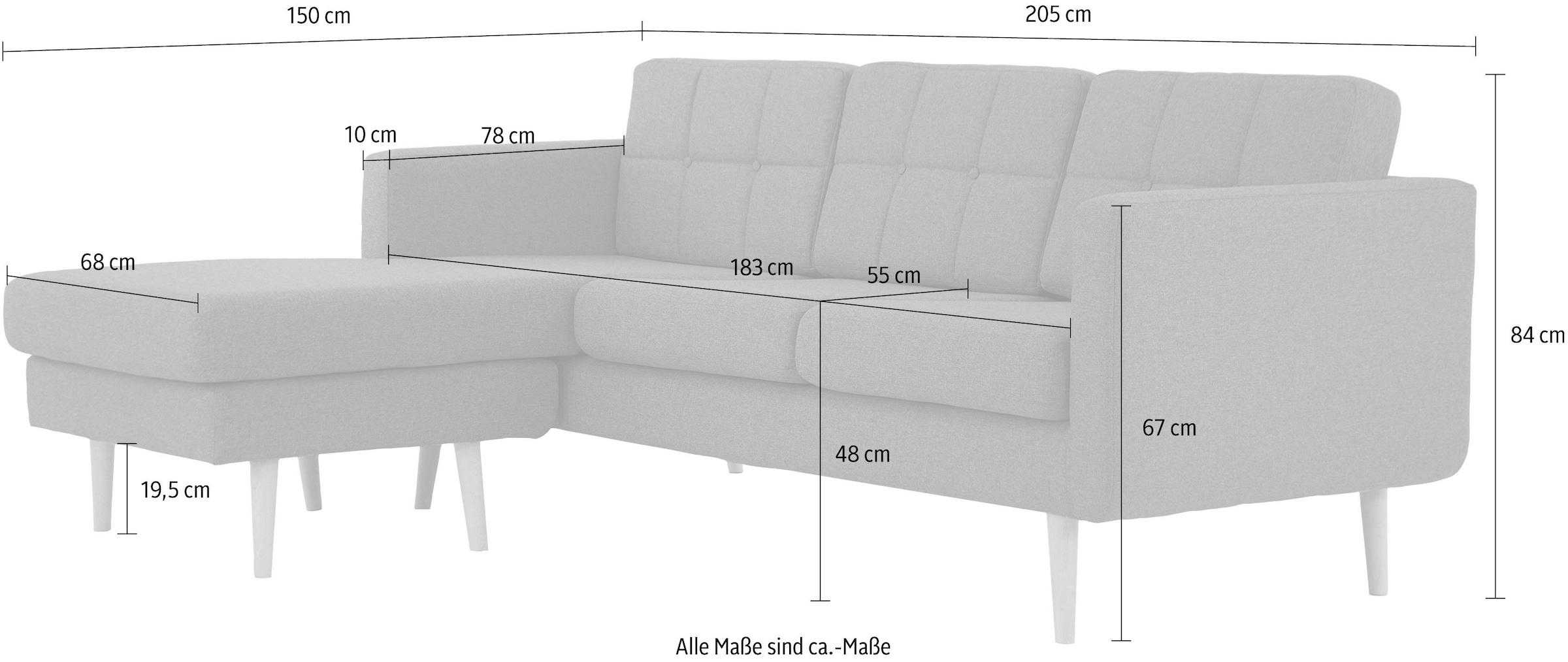 Home affaire Ecksofa »Brest L-Form« mit Knopfheftung und Steppung im Rücken, geradliniges Design