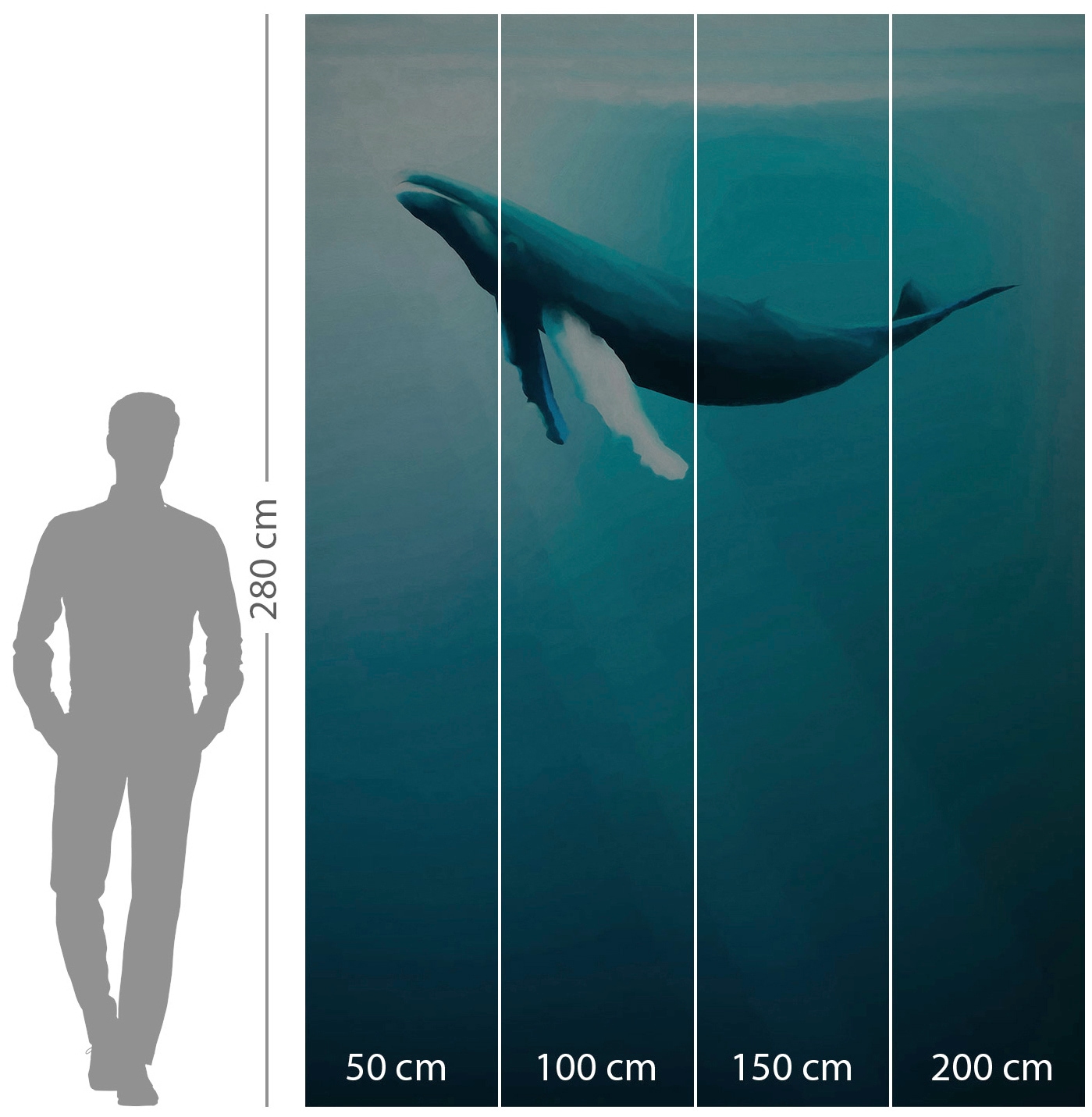 Komar Vliestapete »Digitaldruck Vlies - Artsy Humpback Whale - Größe 200 x 280 cm«, bedruckt, Kinderzimmer