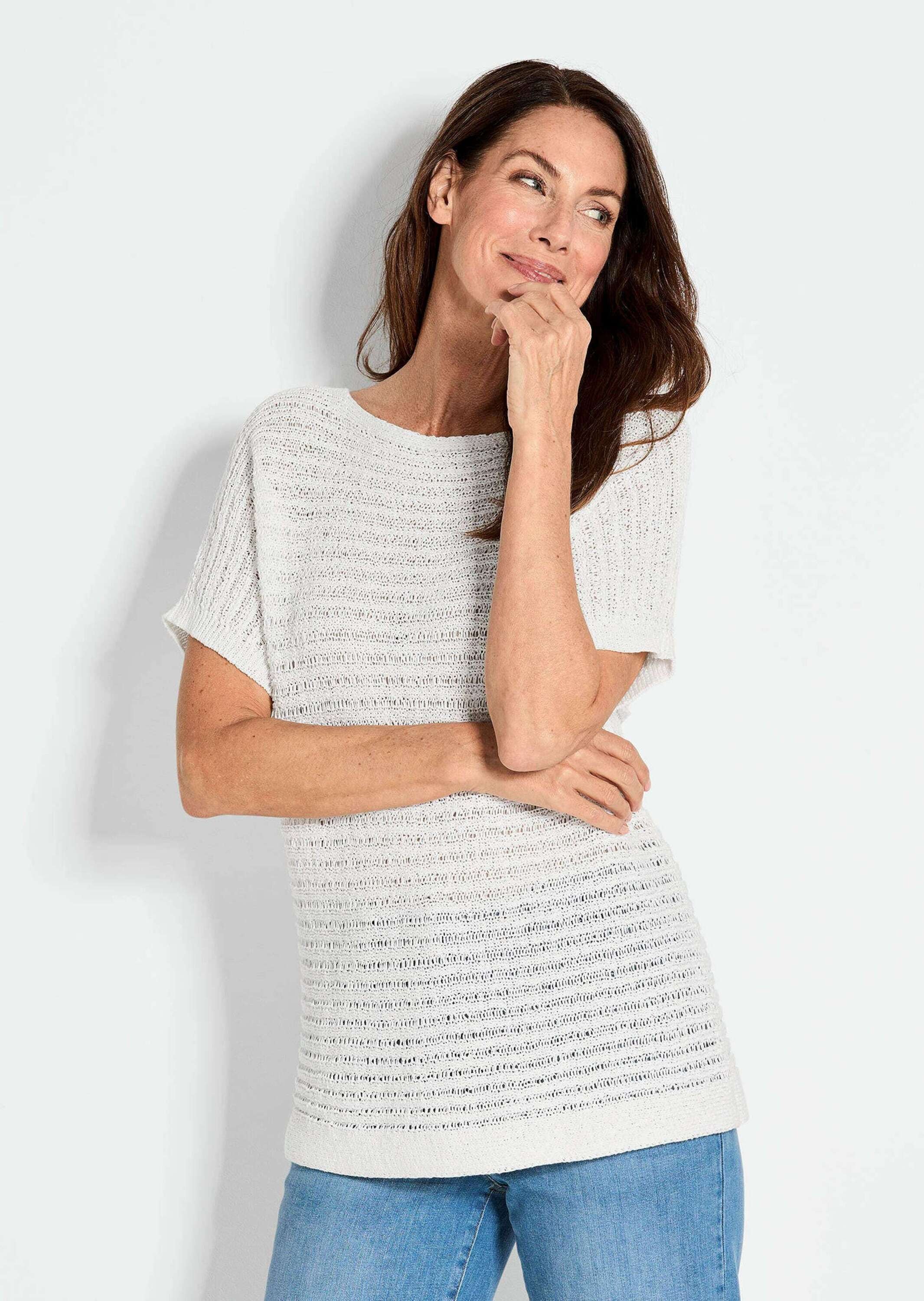 GOLDNER Rundhalspullover »Kurzarm-Pullover mit Rippen«