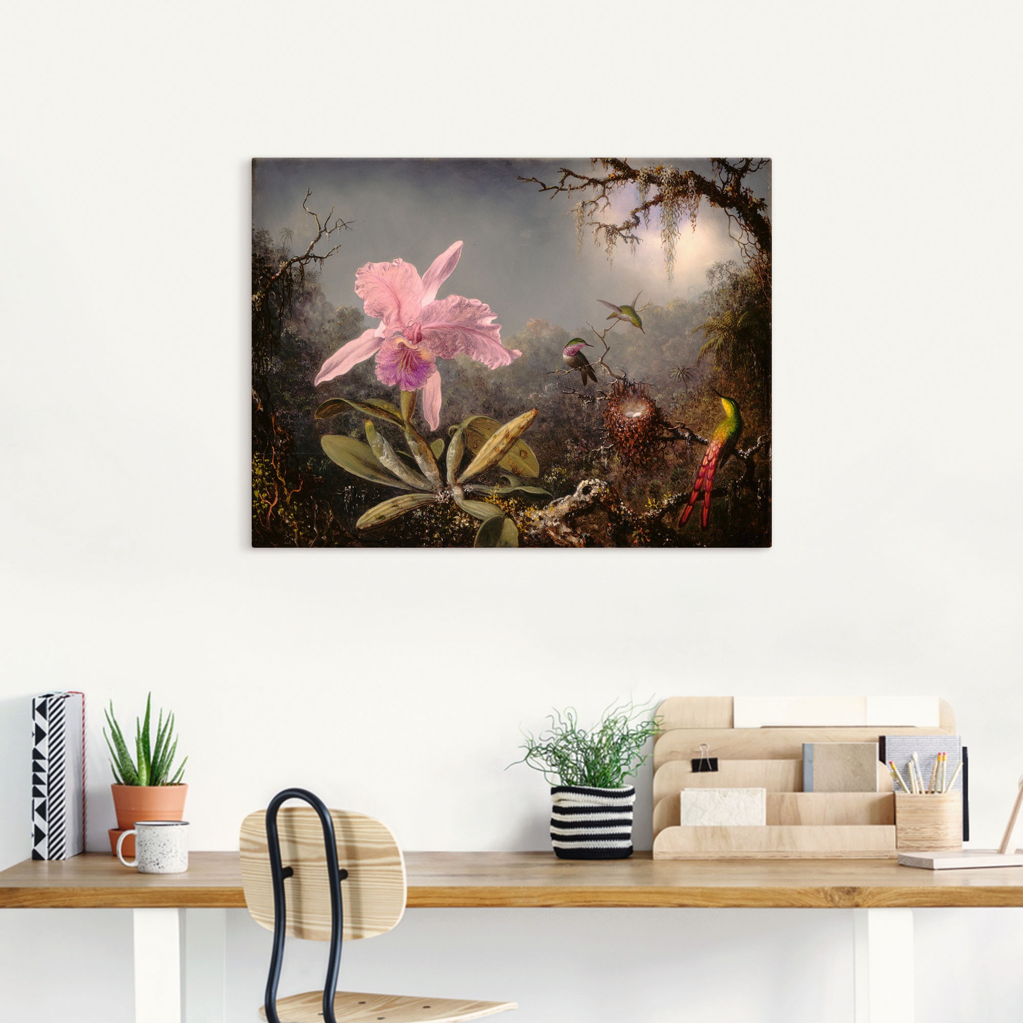 Artland Wandbild »Cattleya Orchidee und drei Kolibris.«, Blumenbilder, (1 St.), als Leinwandbild, Poster in verschied. Größen