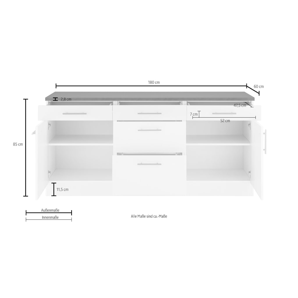 OPTIFIT Unterschrank »Mini«, Breite 180 cm mit Metallgriffen