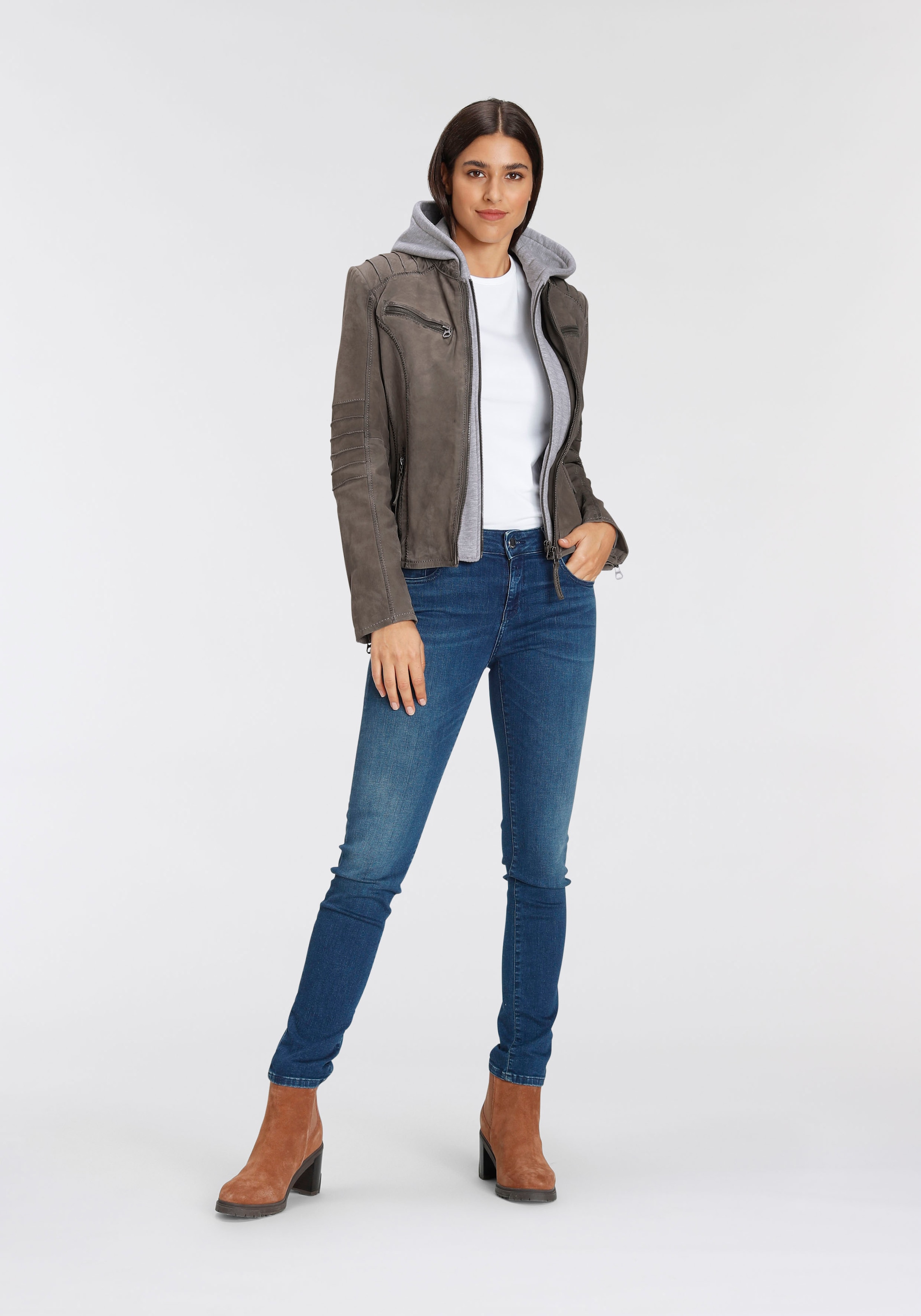 Mauritius Lederjacke »NOLAH«, mit Kapuze, Two-in-One Style - mit abnehmbarer Jersey-Kapuze