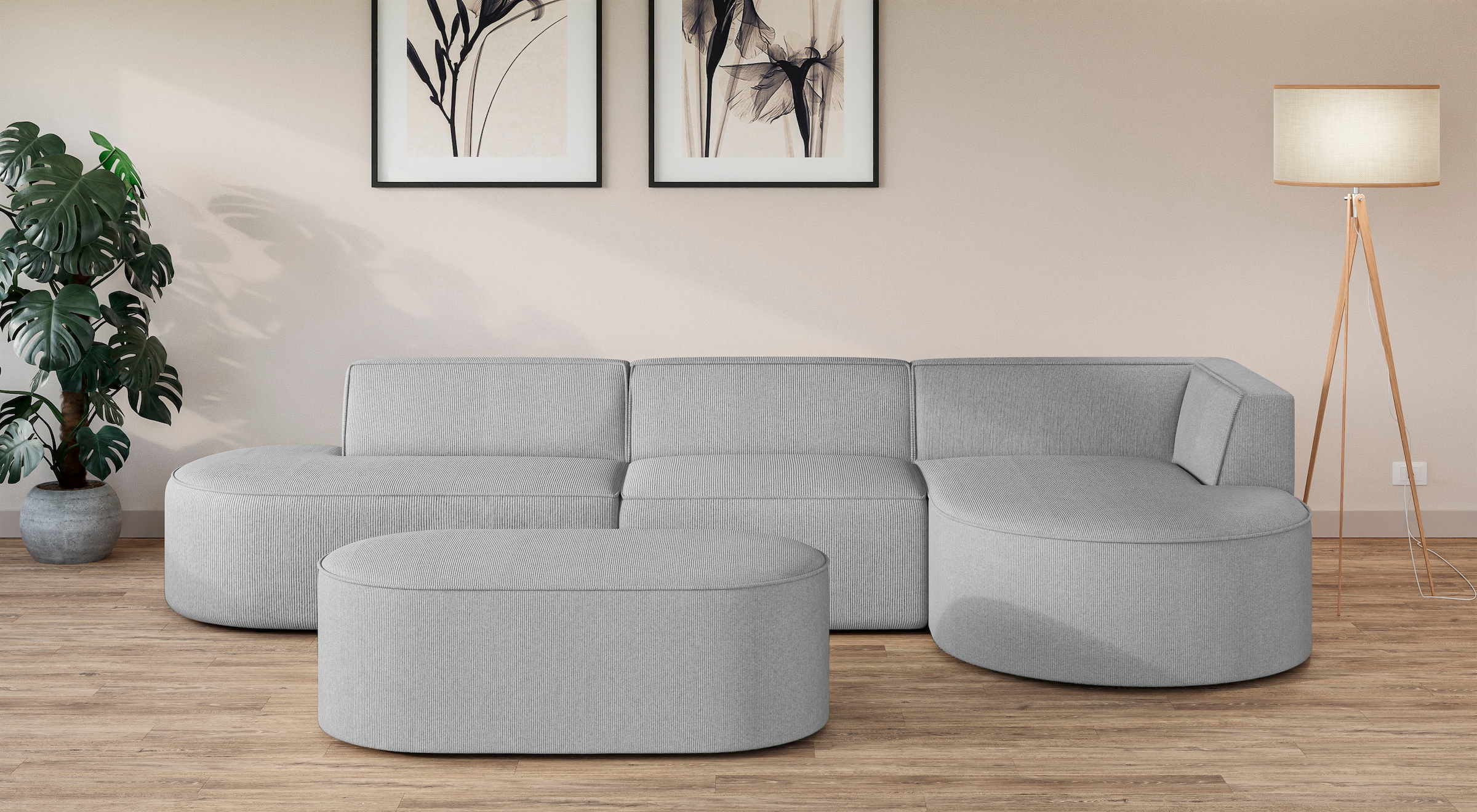 OTTO home Polsterhocker »EIVIND Sitzhocker, Maße: B/T/H: 142/70/48 cm« auch in Bouclé und Feincord, mit Wellenunterfederung