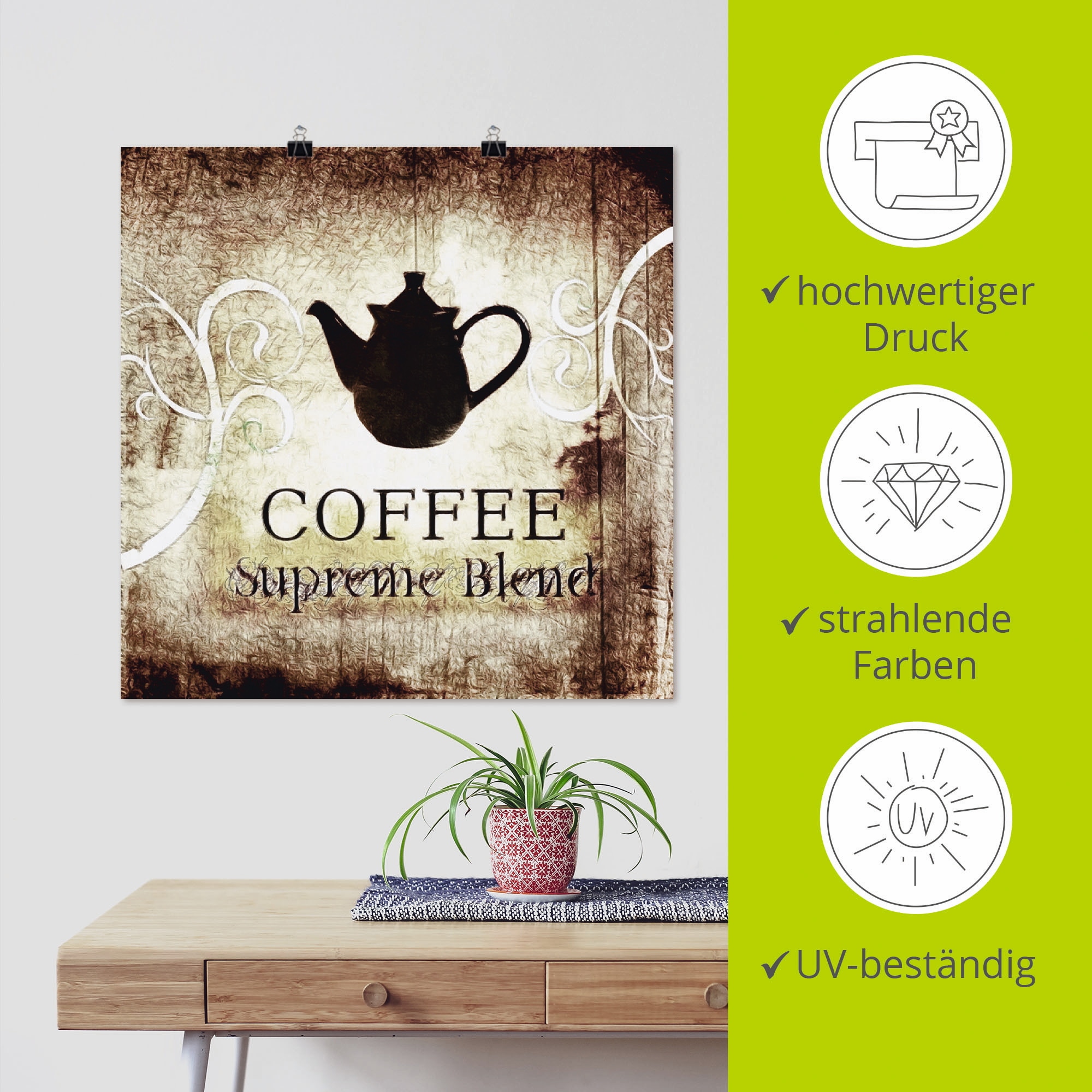 Artland Poster »Kaffee«, Getränke, (1 St.), als Leinwandbild, Wandaufkleber oder Poster in versch. Größen