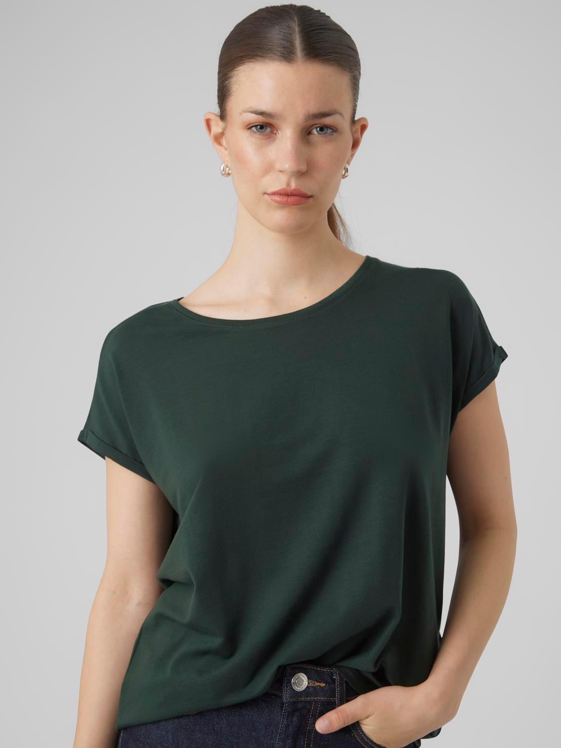Vero Moda Rundhalsshirt »VMAVA PLAIN SS TOP GAJRS NOOS« Materialmix, regular fit