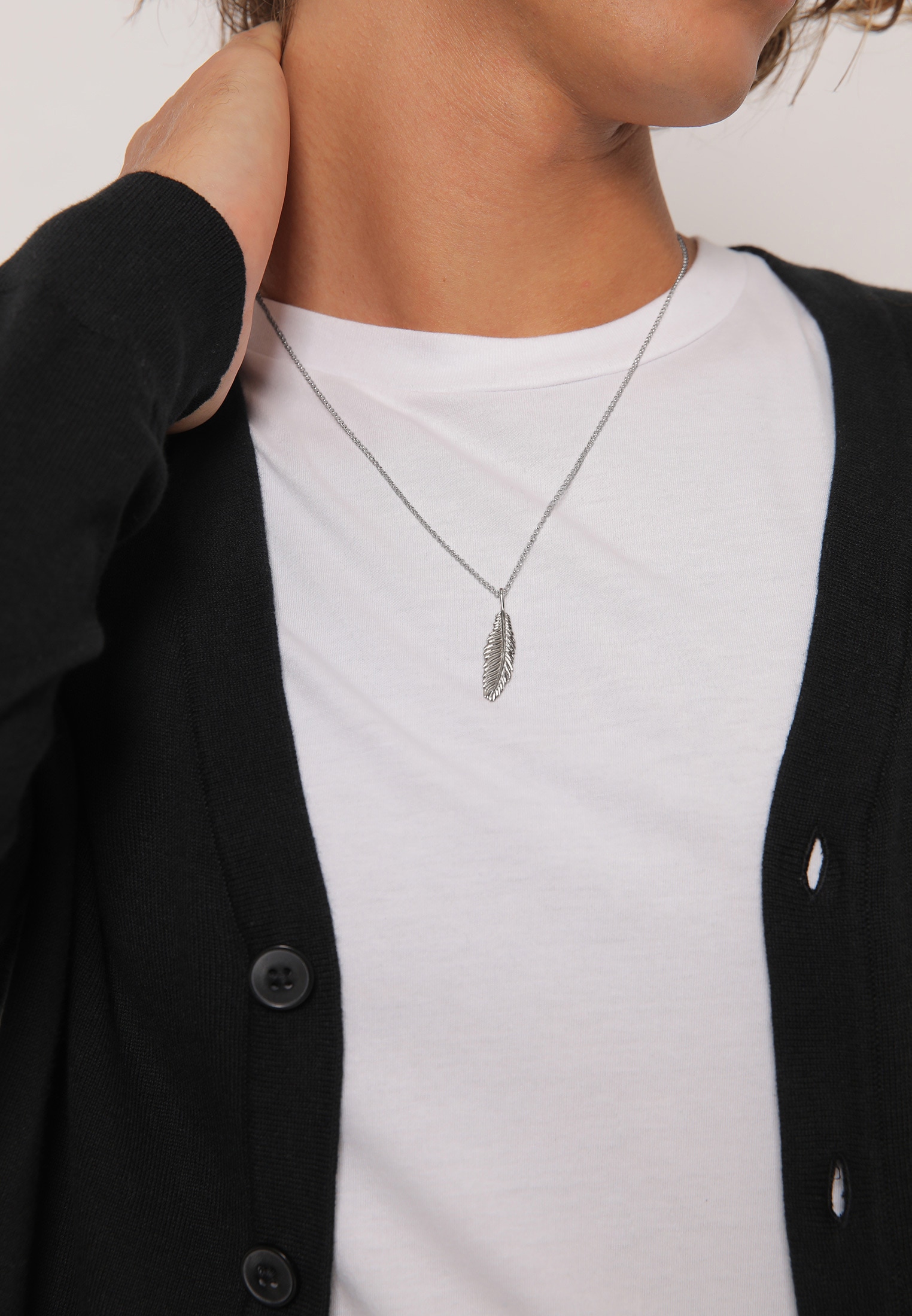 Kuzzoi Kette mit Anhänger »Halskette Herren Feder Vogel 925 Silber«