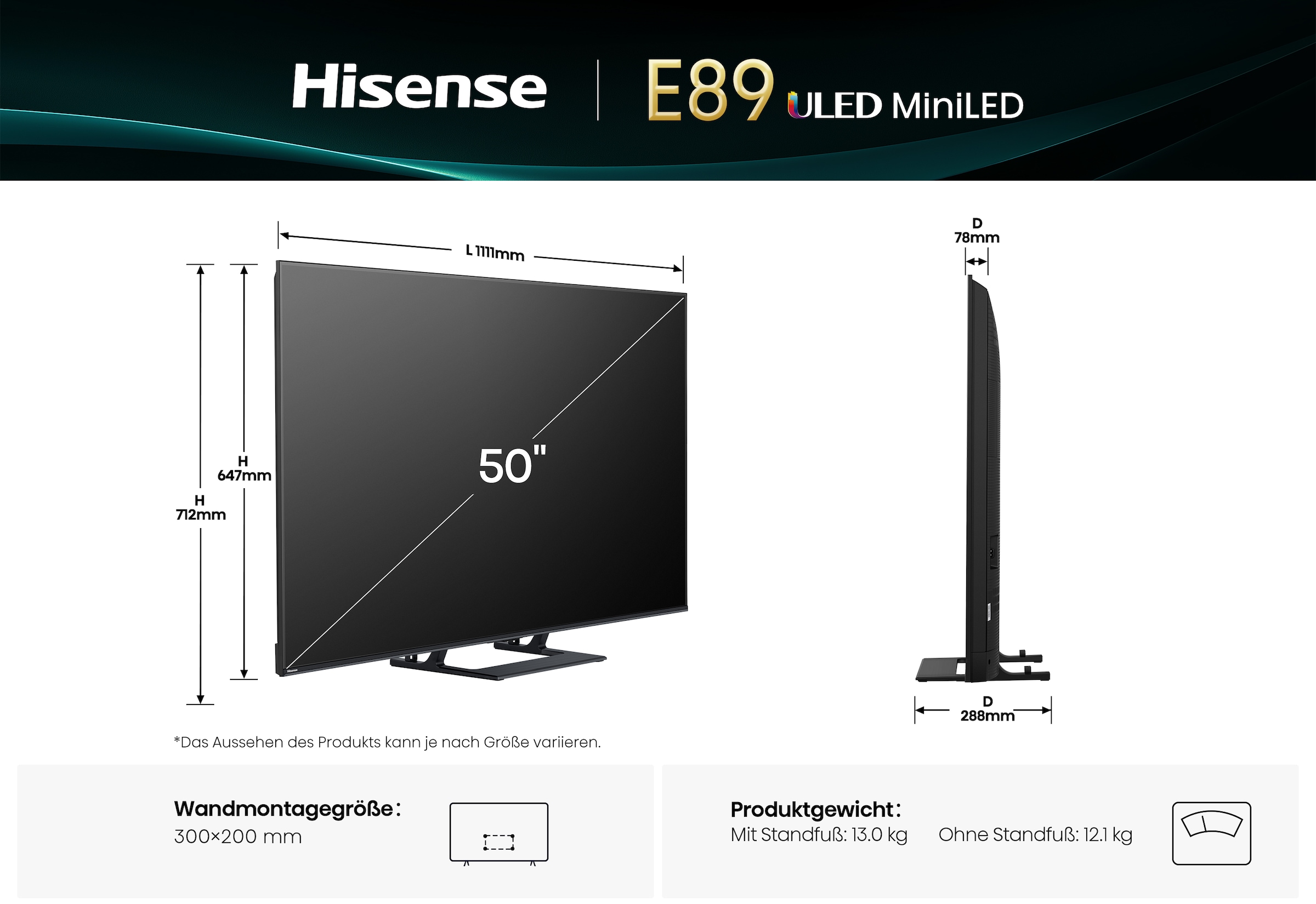 Hisense QLED Mini LED-Fernseher »50E89Q« 126 cm/50 ″ Smart-TV 4K UHD MiniLED Smart TV