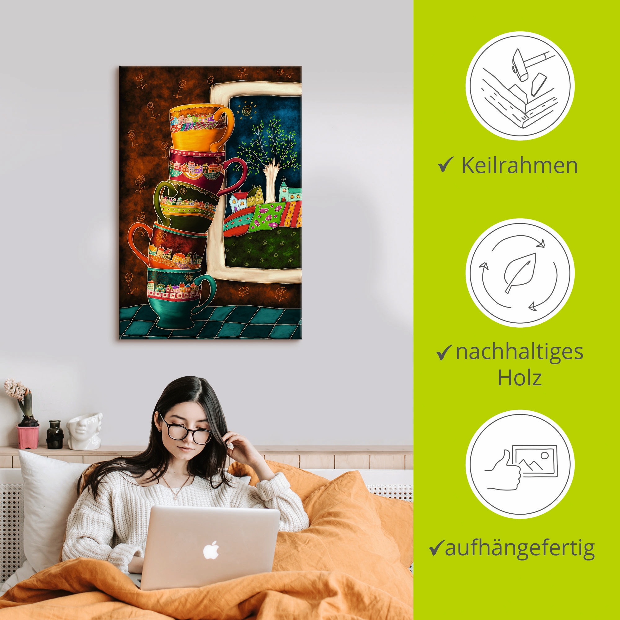 Artland Wandbild »Fröhliche Kaffeetassen«, Getränke, (1 St.), als Alubild, Outdoorbild, Leinwandbild, Poster, Wandaufkleber