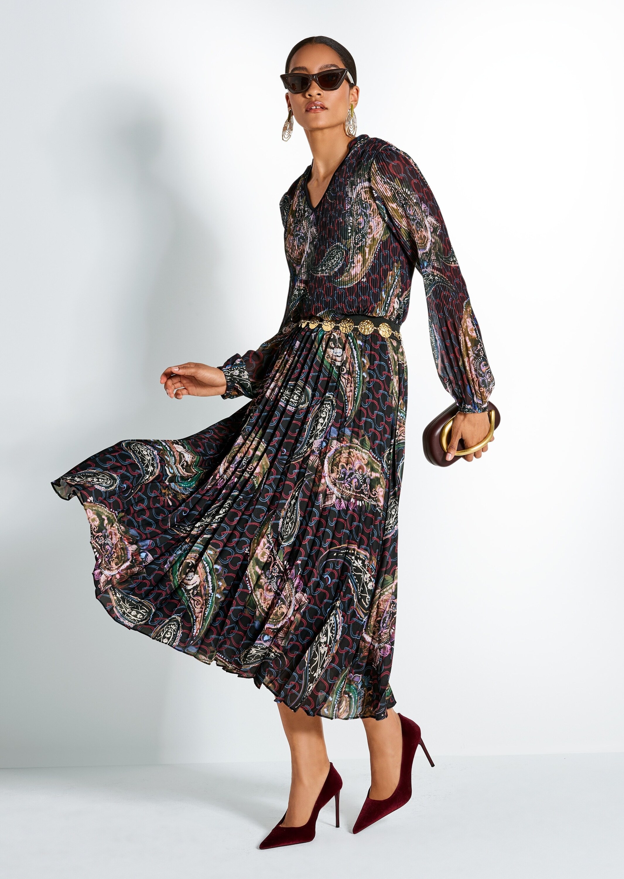 MADELEINE Midirock »Plisseerock Eleganter Midirock mit Paisley-Design«