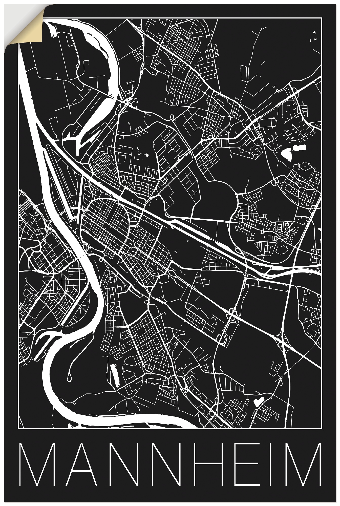 Wandfolie »Retro Karte Mannheim Deutschland Schwarz«, Deutschland, (1 St.), selbstklebend