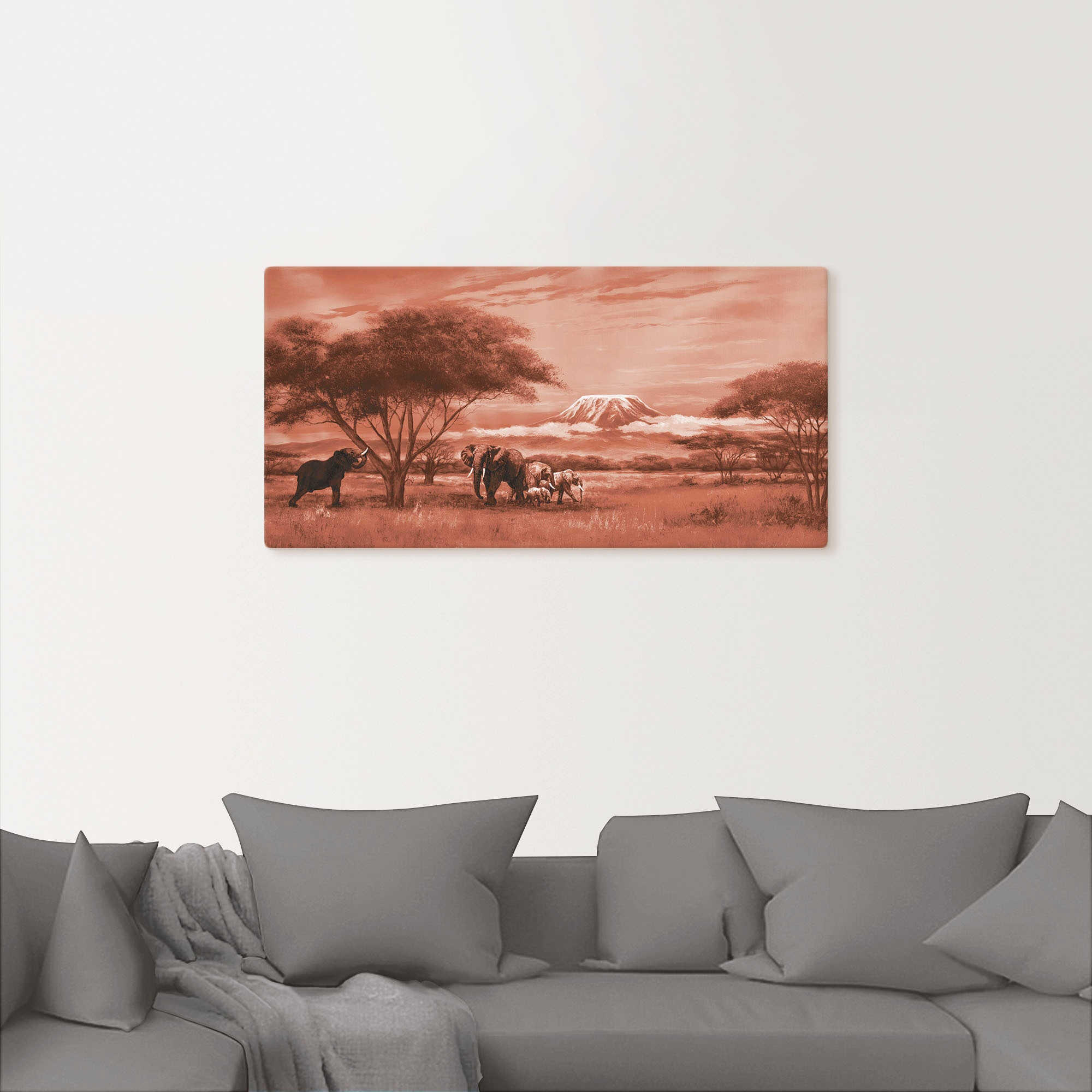 Artland Wandbild »Elefanten am Kilimandscharo«, Bilder von Afrika, (1 St.), als Leinwandbild, Wandaufkleber oder Poster in versch. Größen