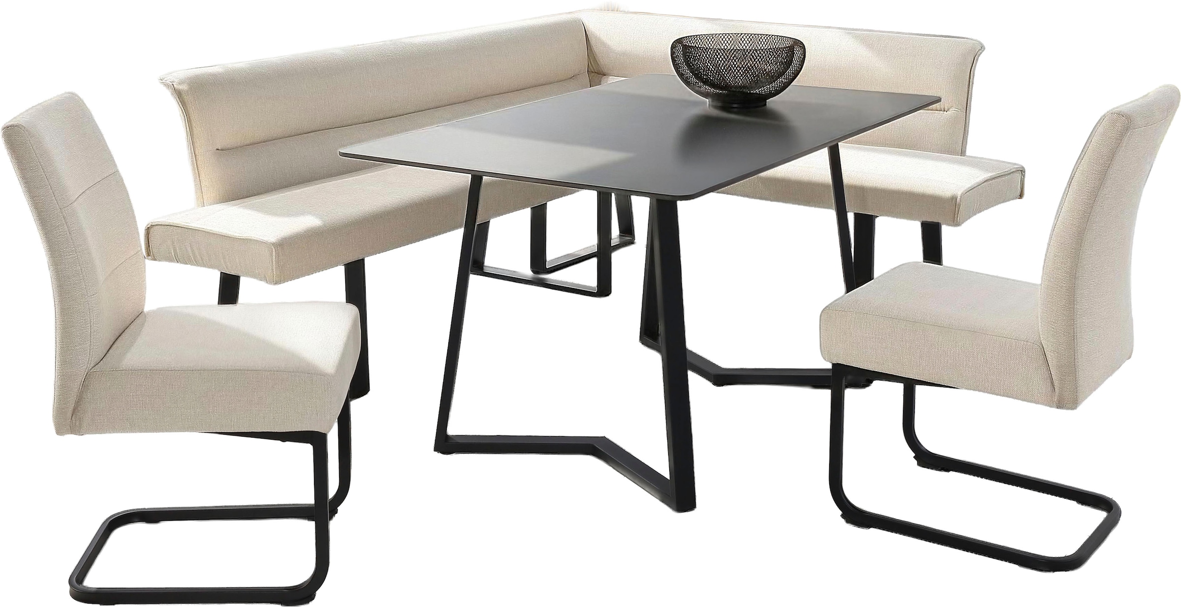 OTTO home Eckbankgruppe »Tisch, Bank und 2 Stühle, Taschenfederkern« Set, 4 tlg. Tisch (140x90cm) schwarz, Bank und Stühle anthrazit oder beige