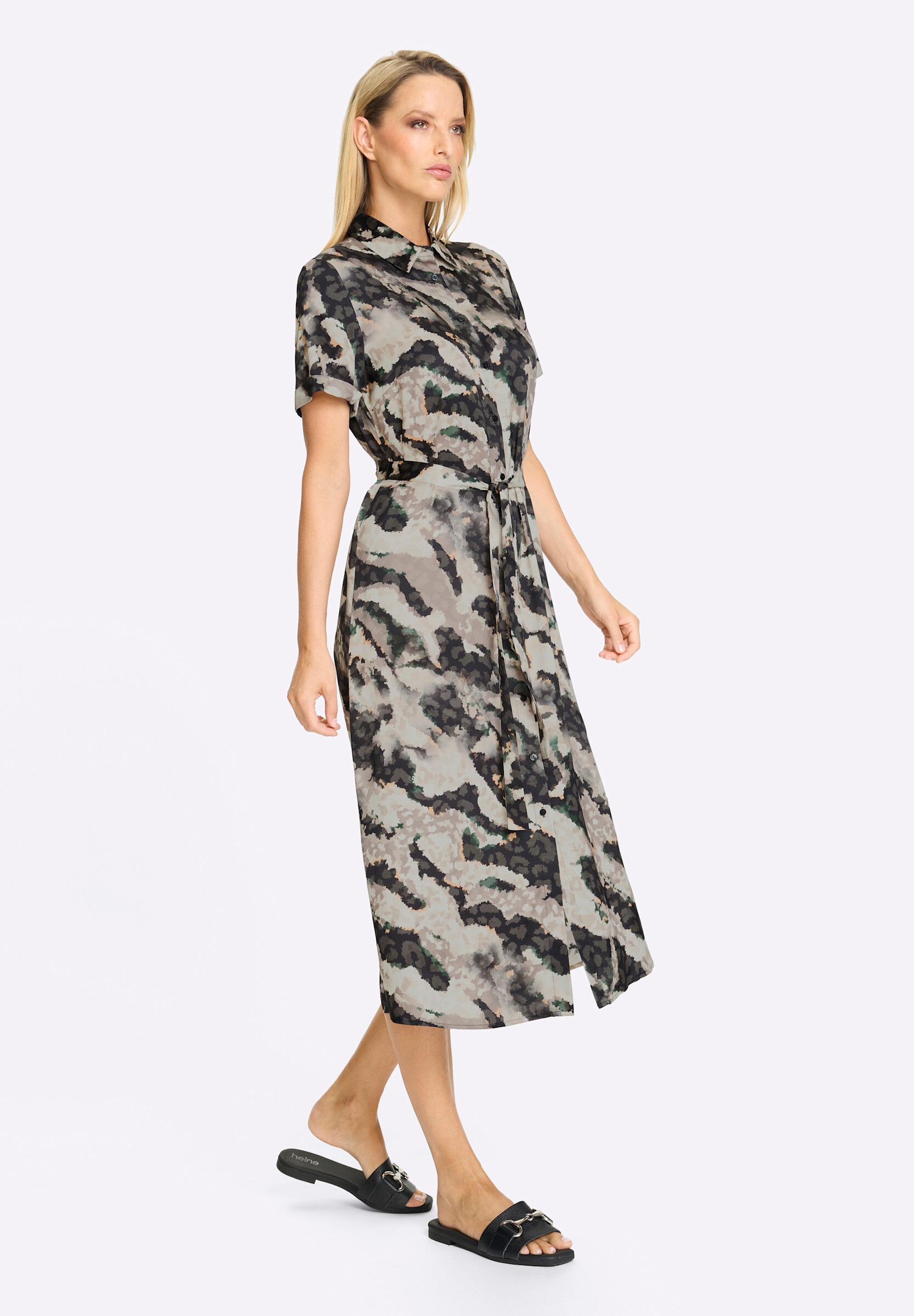 heine Hemdblusenkleid »Druck-Kleid Hemdblusenkleid mit Bindegürtel« Ohne Tasche