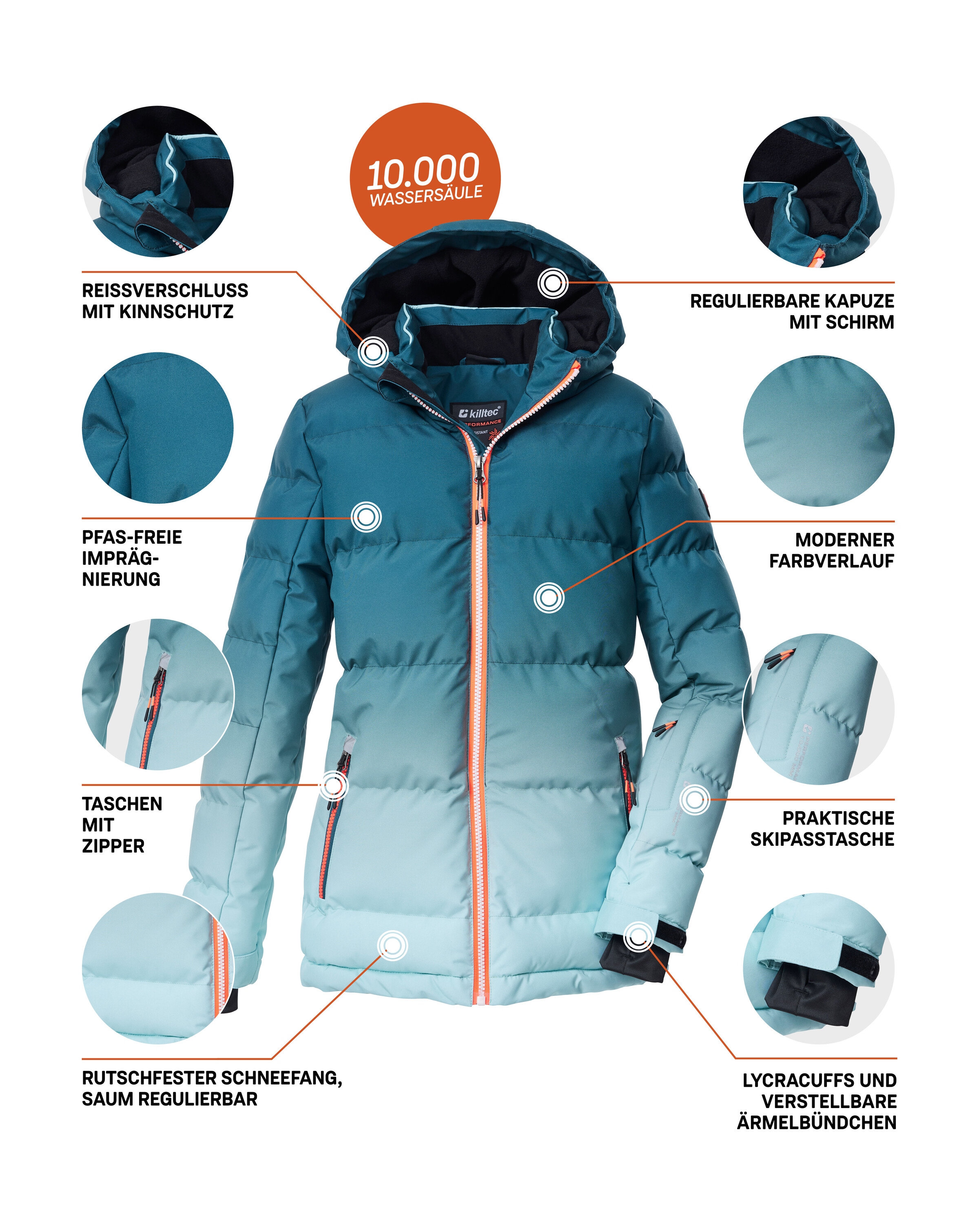 Killtec Skijacke »KSW 330 GRLS SKI QLTD JCKT« Wasserabweisende Winterjacke, atmungsaktiv, verstellbare Kapuze