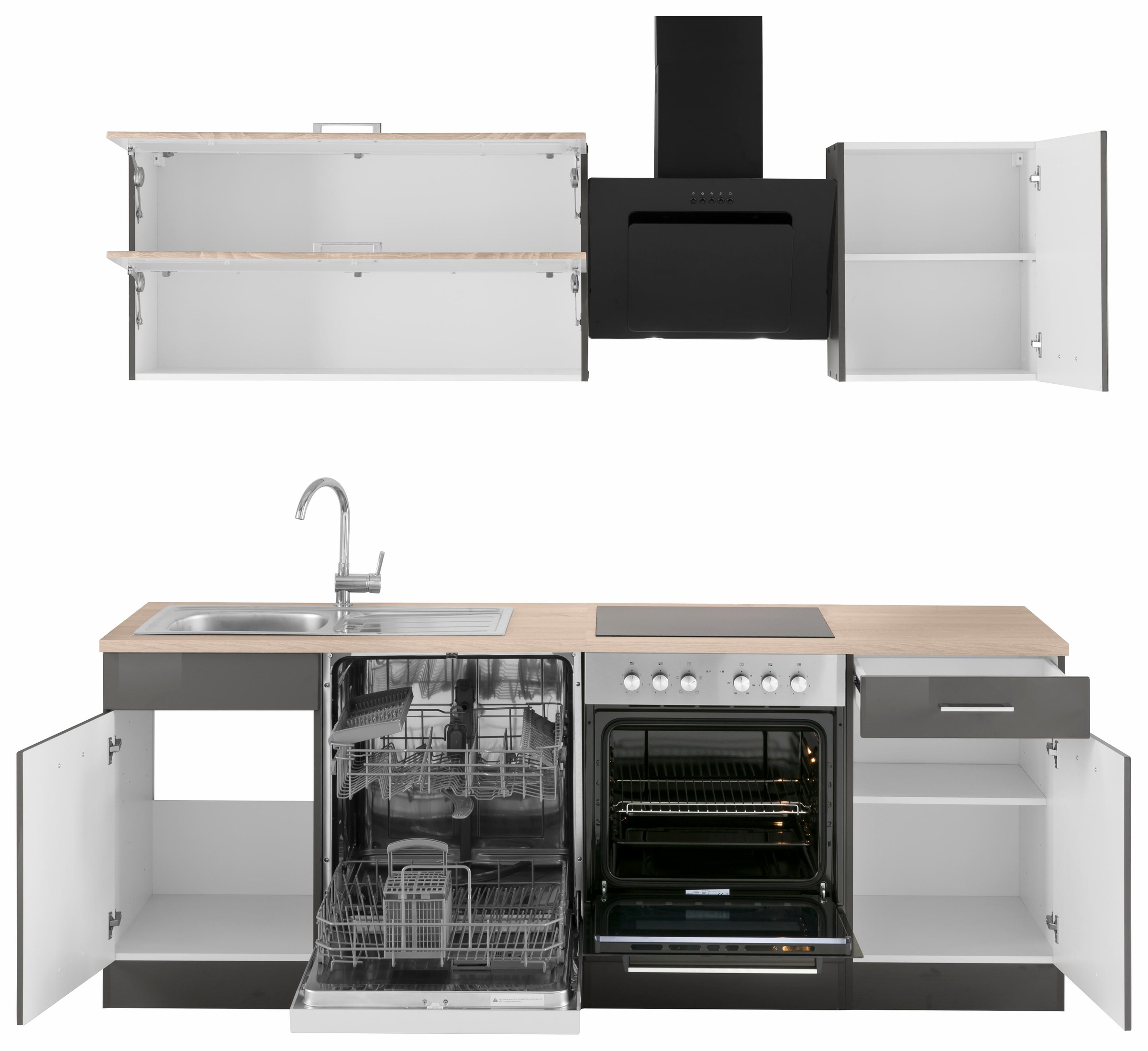 HELD MÖBEL Küchenzeile »Utah«, mit E-Geräten, Breite 220 cm mit farblich abgesetztem Hängeschrank