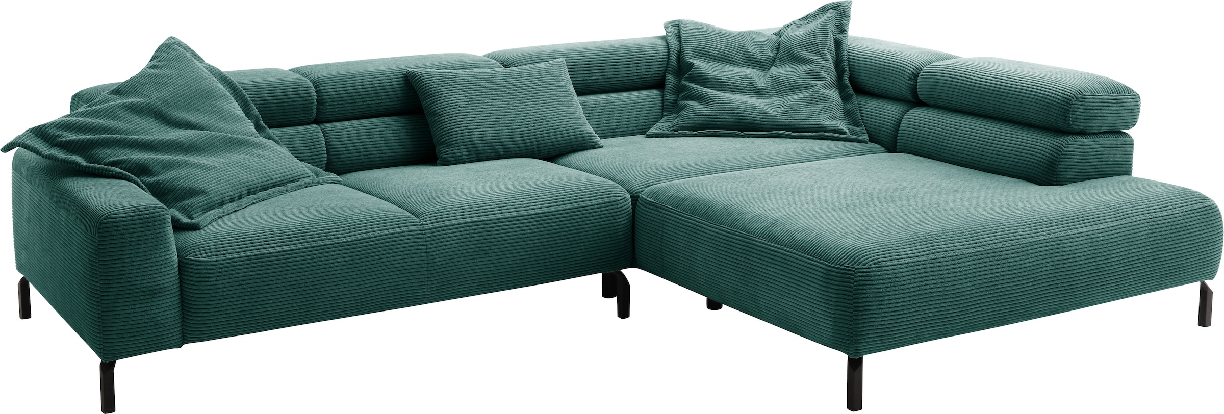 Places of Style Ecksofa »Antonelli, L-Form, inkl. Kopfteilverstellung, Breite 312 cm«, mit elektrischer Sitztiefenverstellung, in Cord, grün