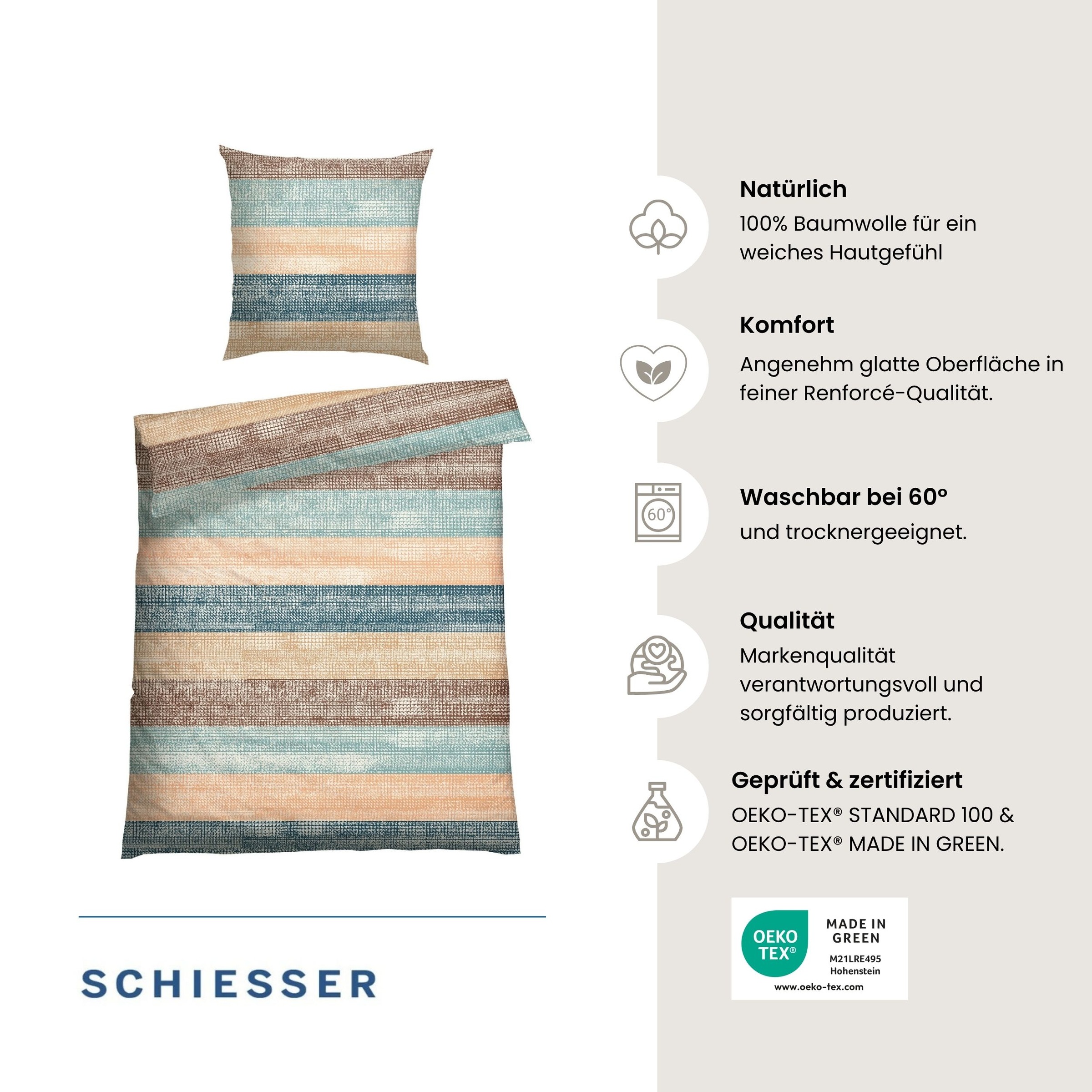 Schiesser Bettwäsche »Emilia aus weicher Baumwolle und texturierten Streifen« 2 Stk. OEKO-TEX® MADE IN GREEN