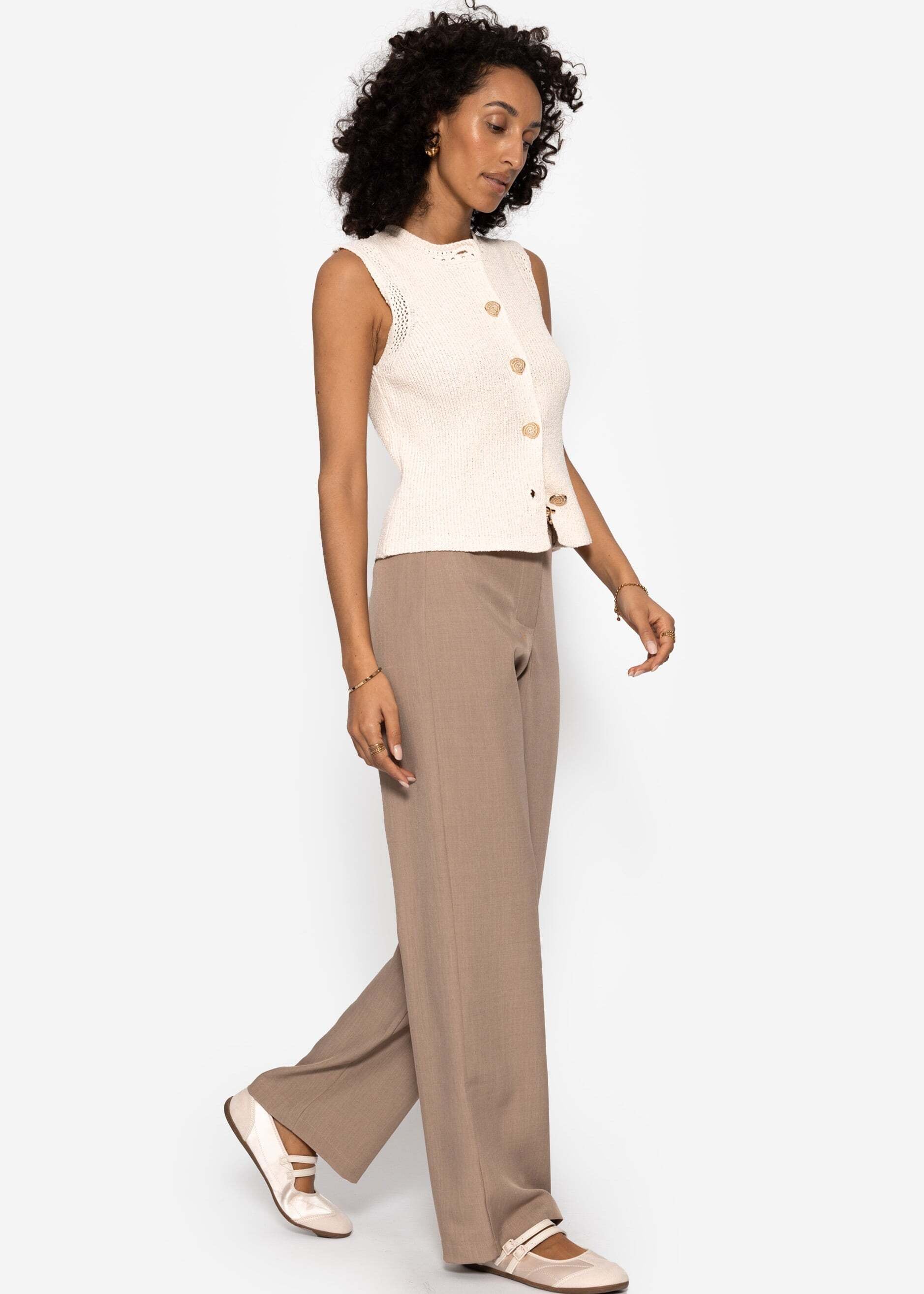 SASSYCLASSY Anzughose »High Waist Hose mit geradem Bein«  Hose mit hohen Bund in Dunkelbeige