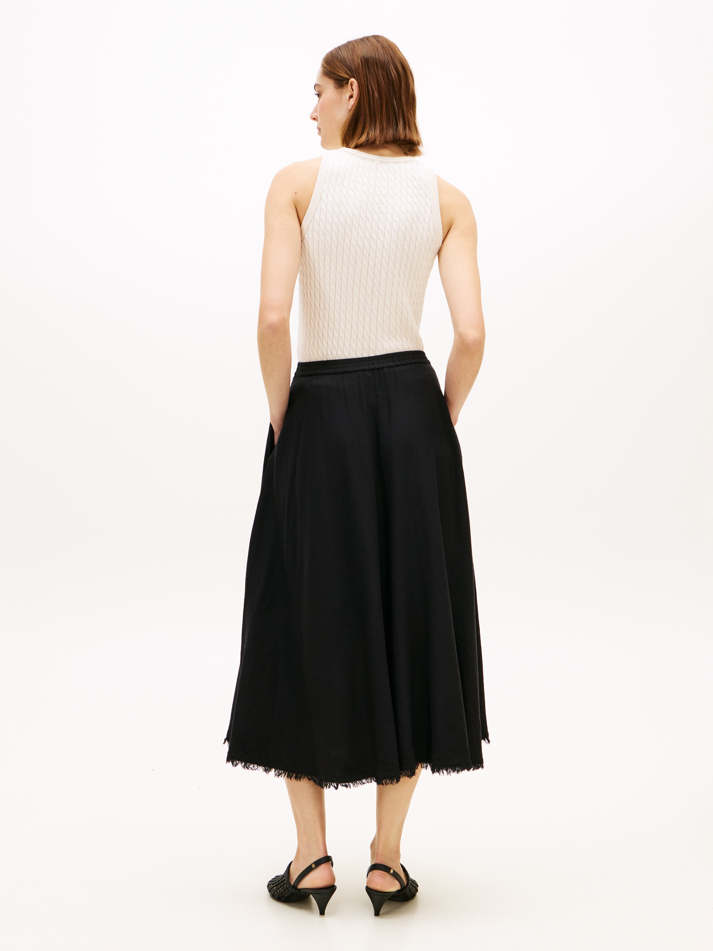 Tommy Hilfiger A-Linien-Rock »VIS/LINEN VOLUME MIDI SKIRT« Leinen-Mix mit feinen Falten, Relaxed Fit