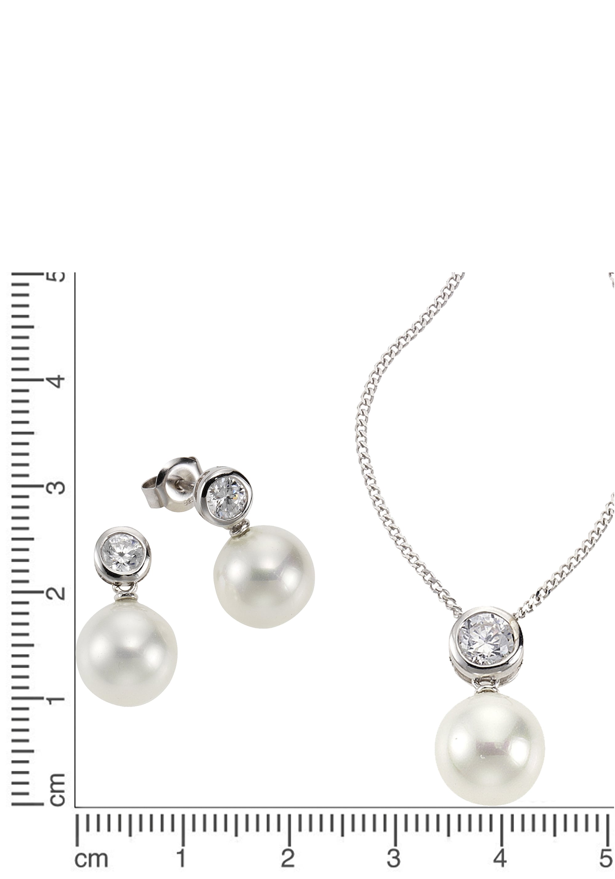Firetti Ohrring und Ketten Set »Multipack Schmuck Geschenk Silber 925 Halskette Ohrstecker Perlschmuck«, (Set, 4 tlg.), mit Zirkonia (synth.) - mit Muschelkernperlen