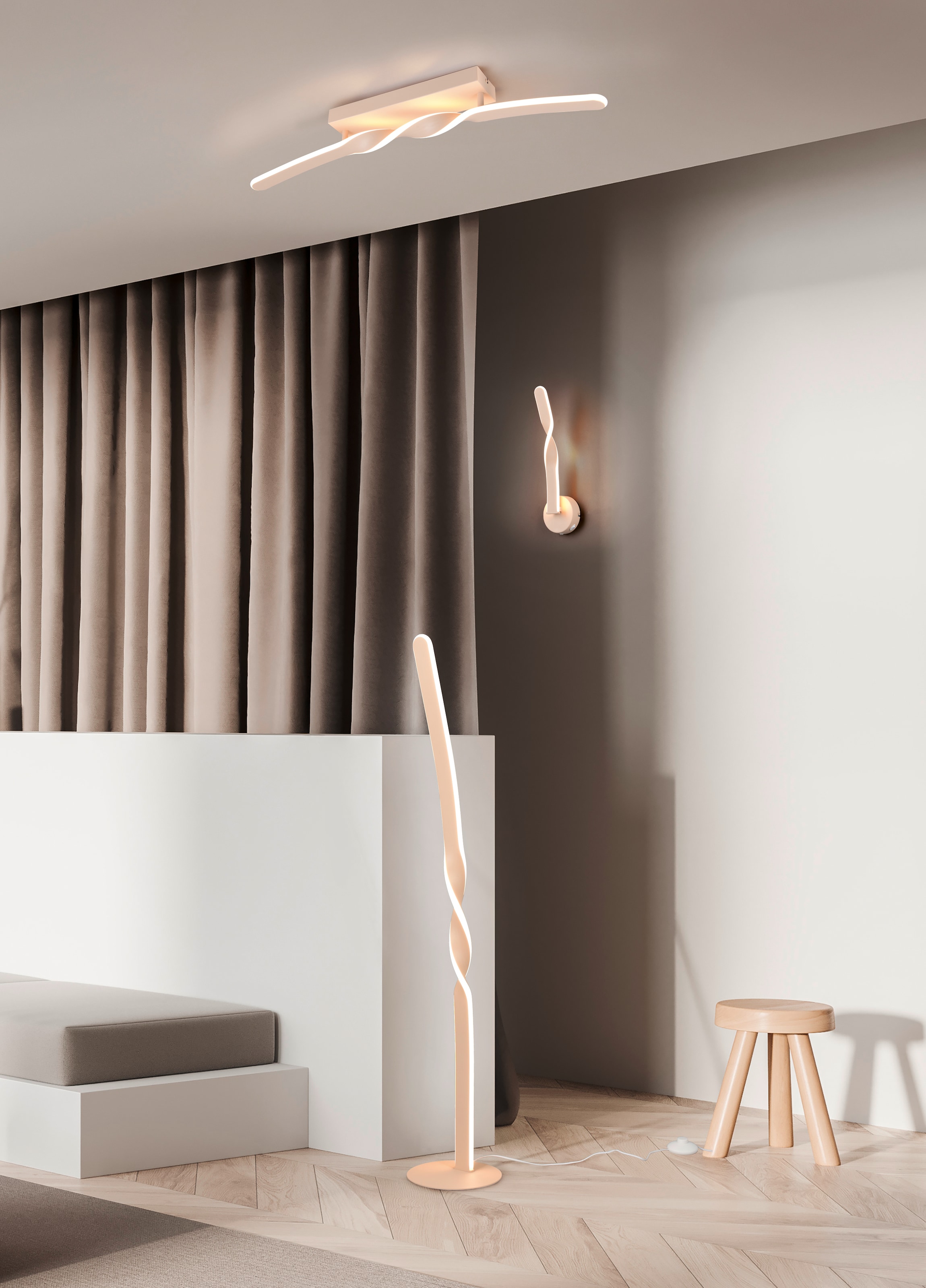 REALITY Leuchten LED Wandleuchte »GINKO, LED Wandlampe mit Schalter, 11W 1250 Lumen 3000K warmweiß« LED-Board 1 Stk. Warmweiß On/Off Kippschalter, elegant geschwungene LED Elemente Höhe 45,5cm