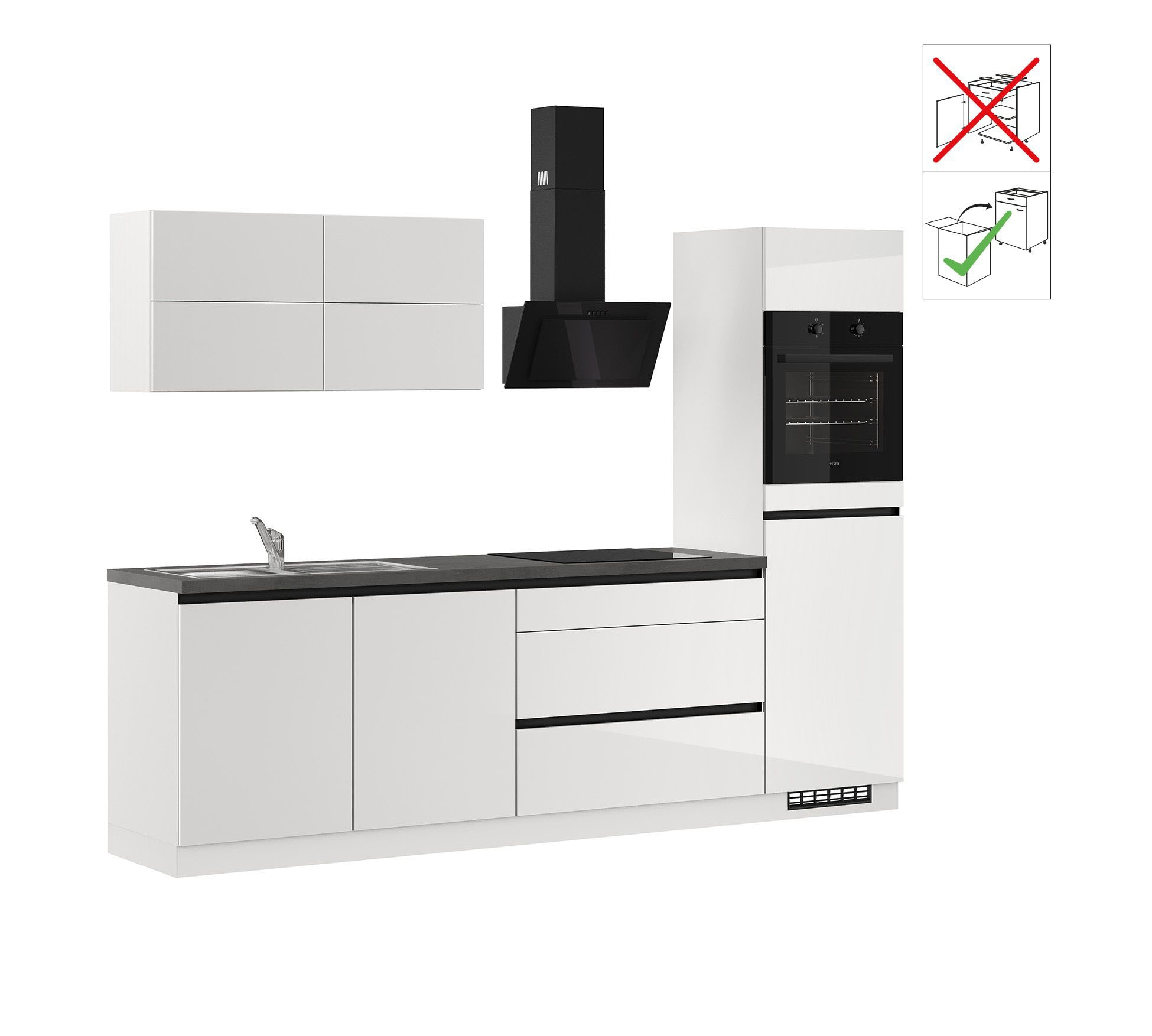 Küchenzeile 280 vormontiert,wahlweise mit wählbar, Breite E-Geräten,Ausrichtung OTTO bei KÜCHEN cm »\
